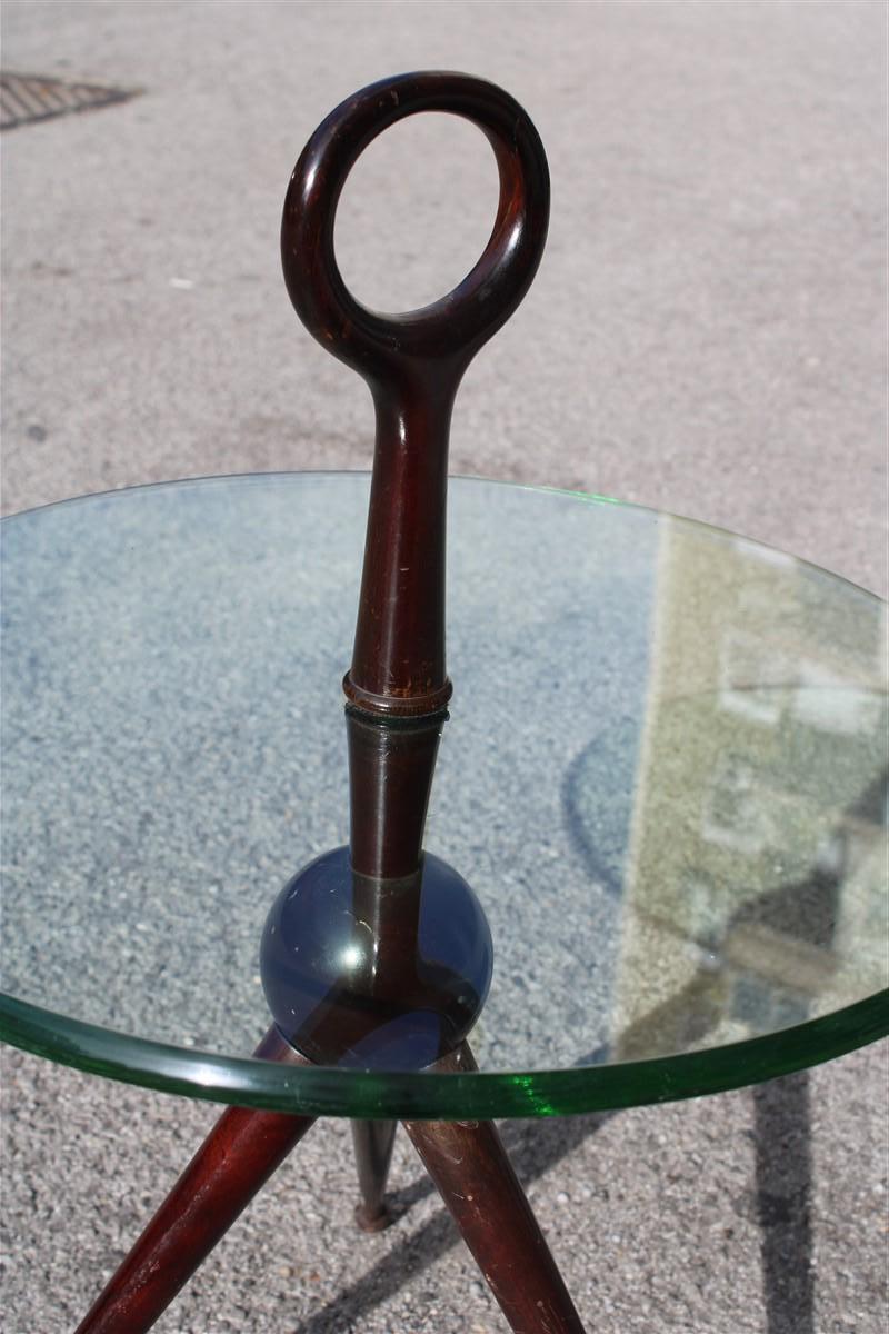 Rare Round Mid-Century Italian Table Coffe Wood Glass Often Green Cesare Lacca For Sale 11