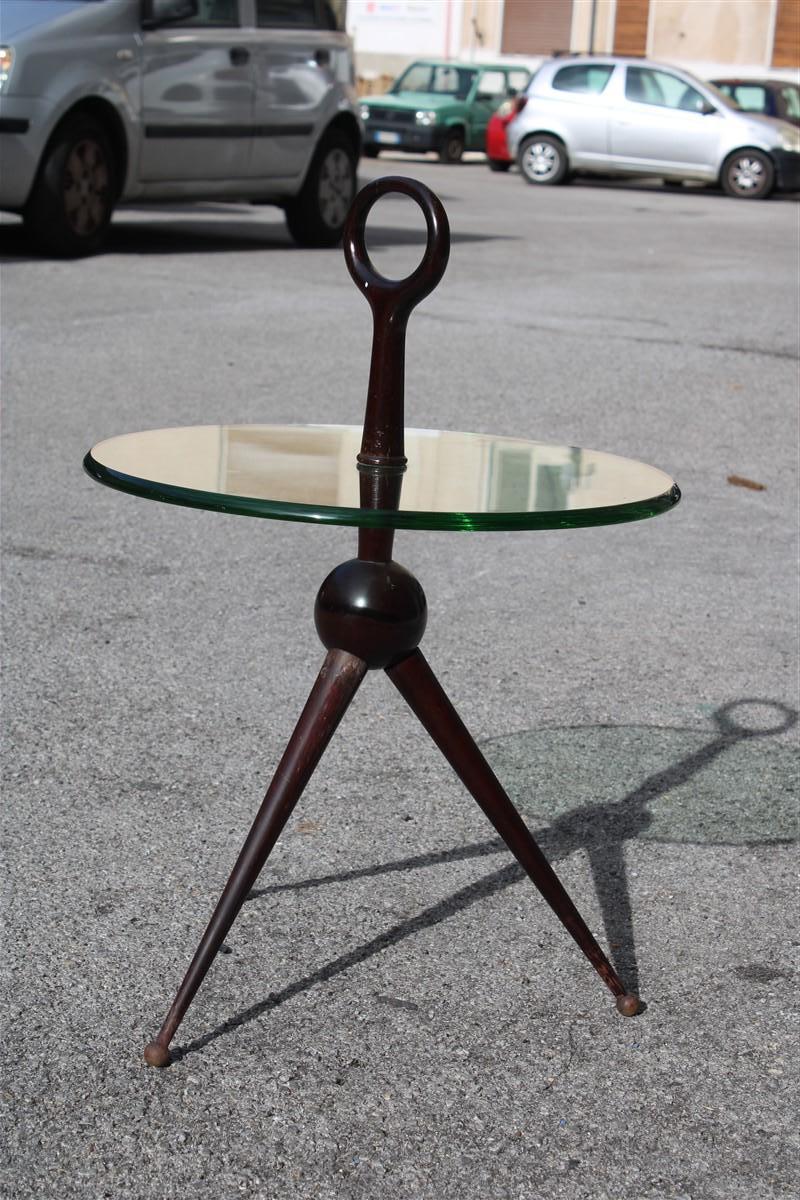Mid-20th Century Rare Round Mid-Century Italian Table Coffe Wood Glass Often Green Cesare Lacca For Sale