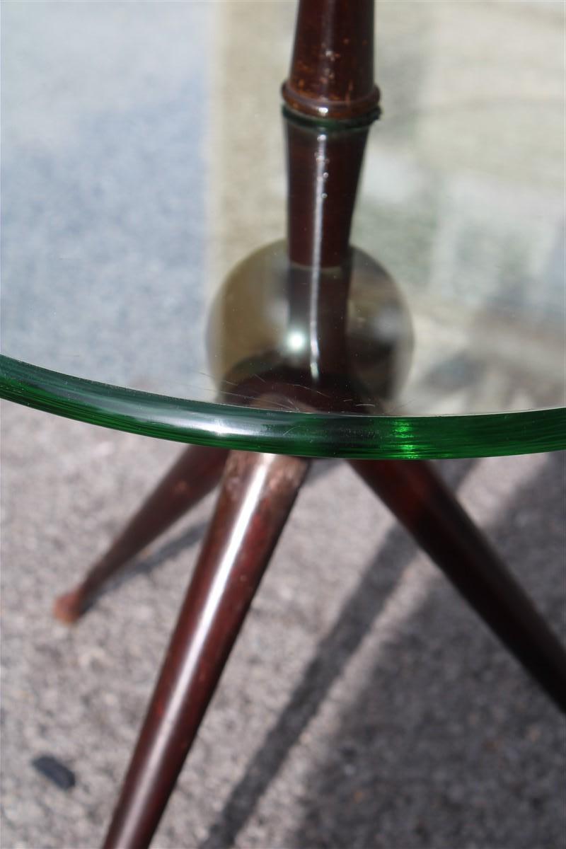 Rare Round Mid-Century Italian Table Coffe Wood Glass Often Green Cesare Lacca For Sale 1