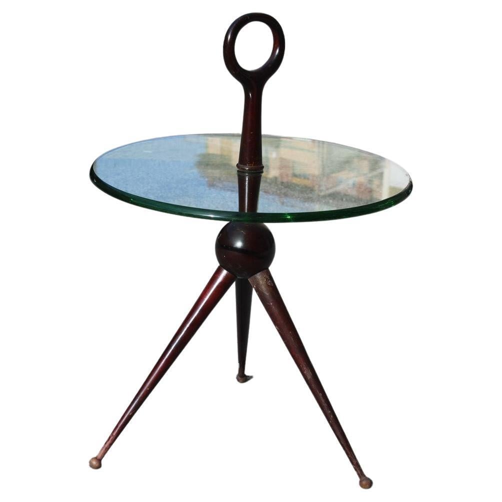 Rare Round Mid-Century Italian Table Coffe Wood Glass Often Green Cesare Lacca For Sale