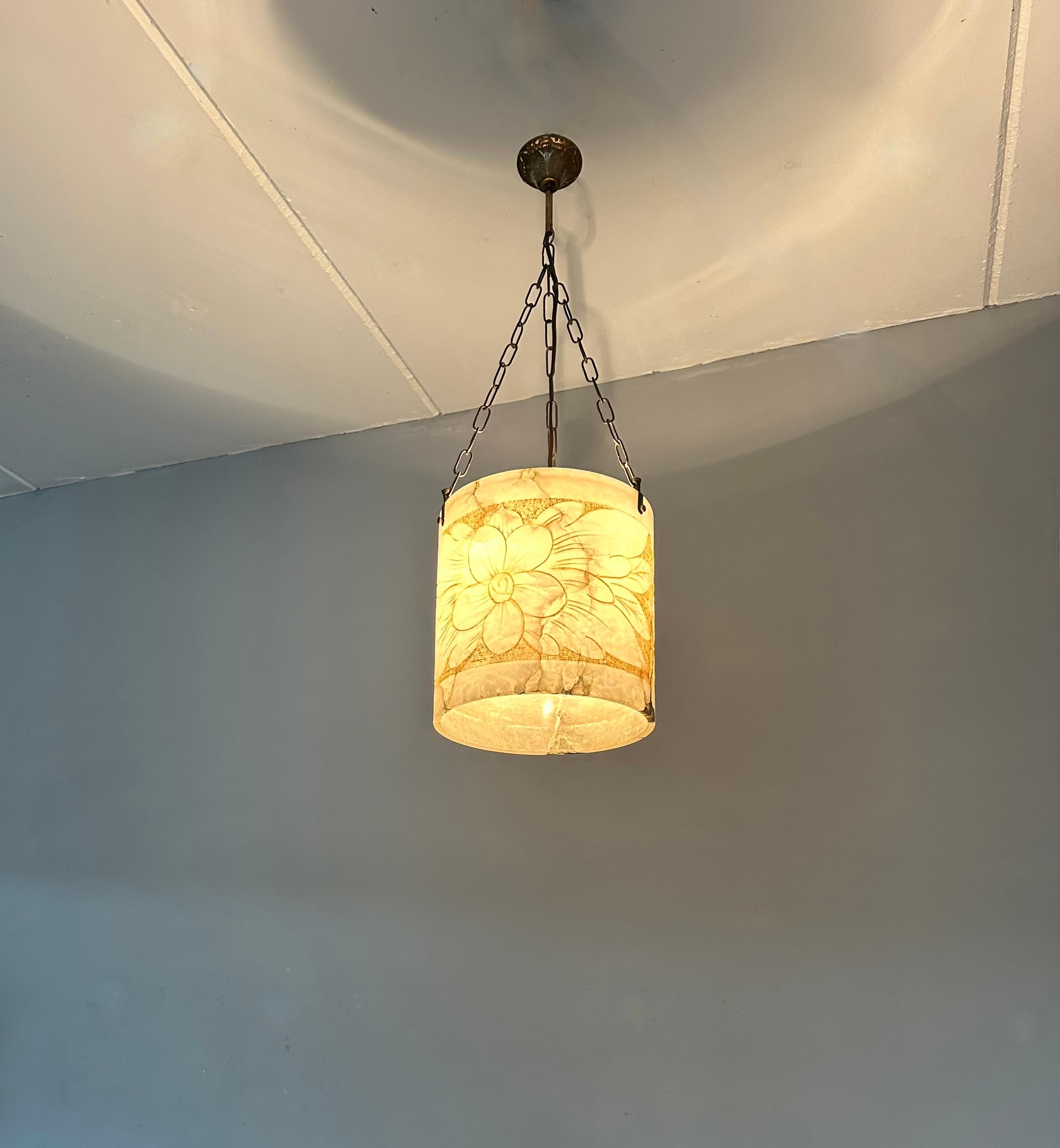 Rare Round Shape, Alabaster Pendant Light  / Lantern Midcentury Modern Era 2