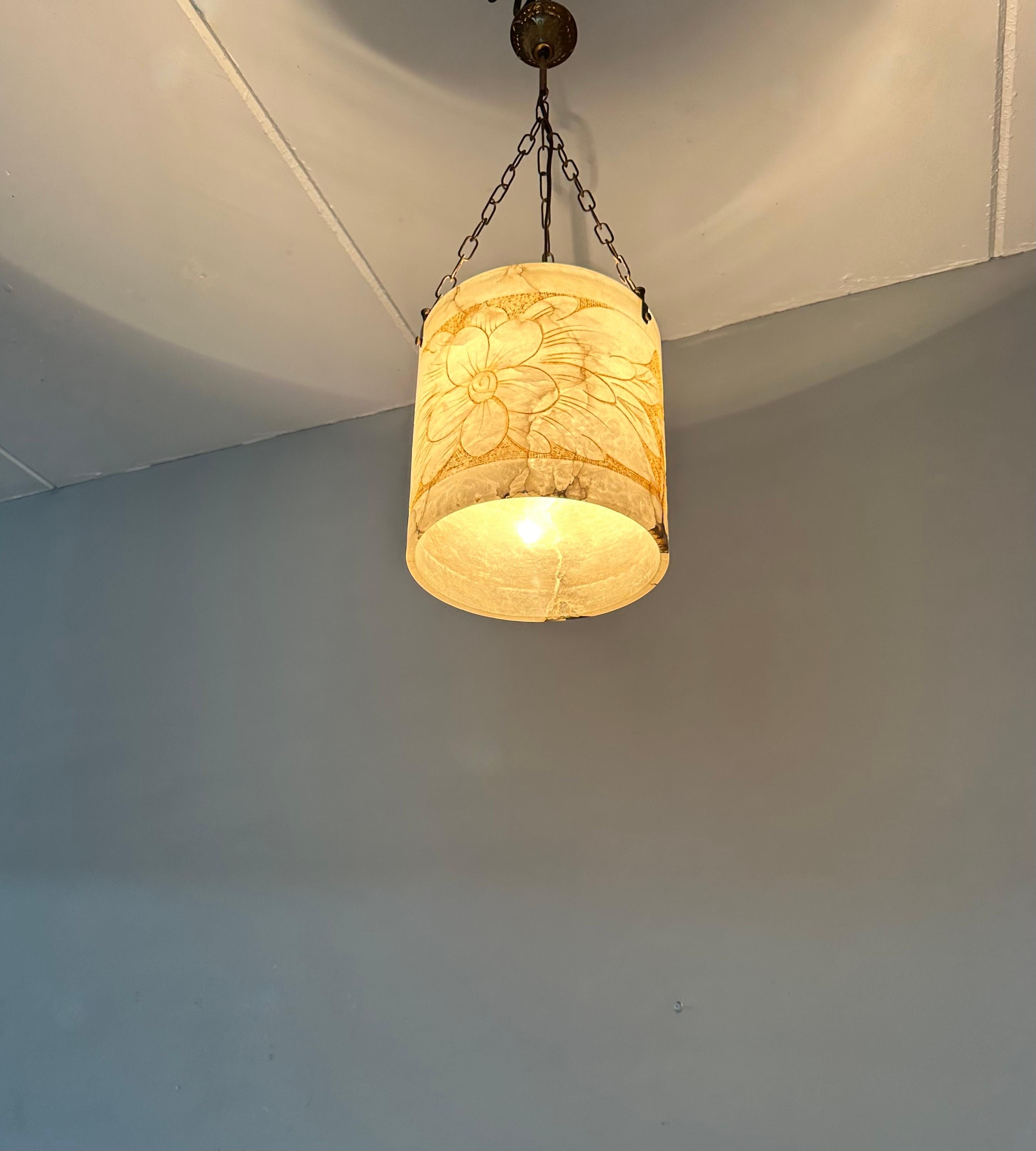 Rare Round Shape, Alabaster Pendant Light  / Lantern Midcentury Modern Era 3