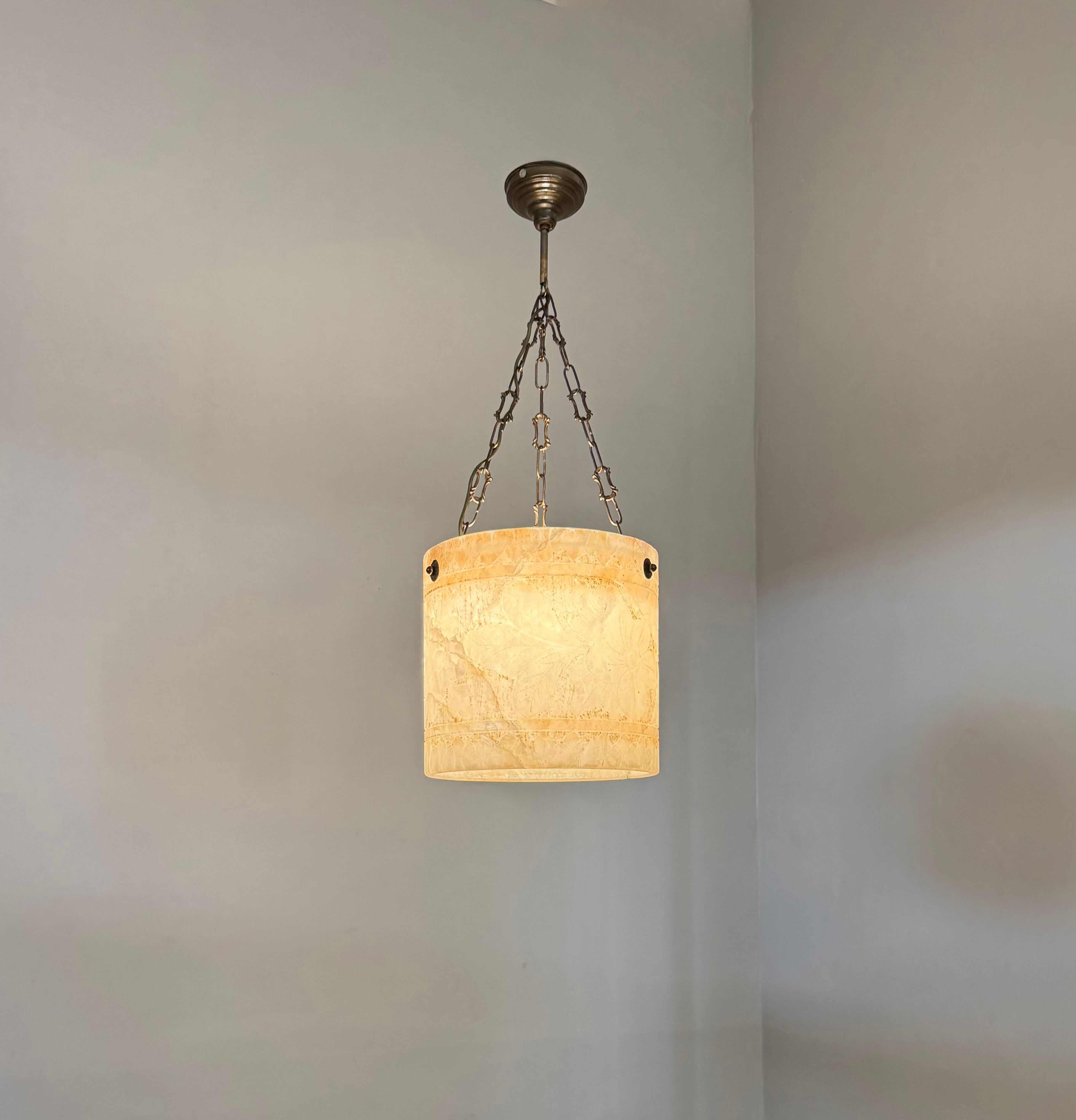 Seltene runde Alabaster-Pendelleuchte in runder Form  / Laterne Midcentury Modern Ära im Angebot 3