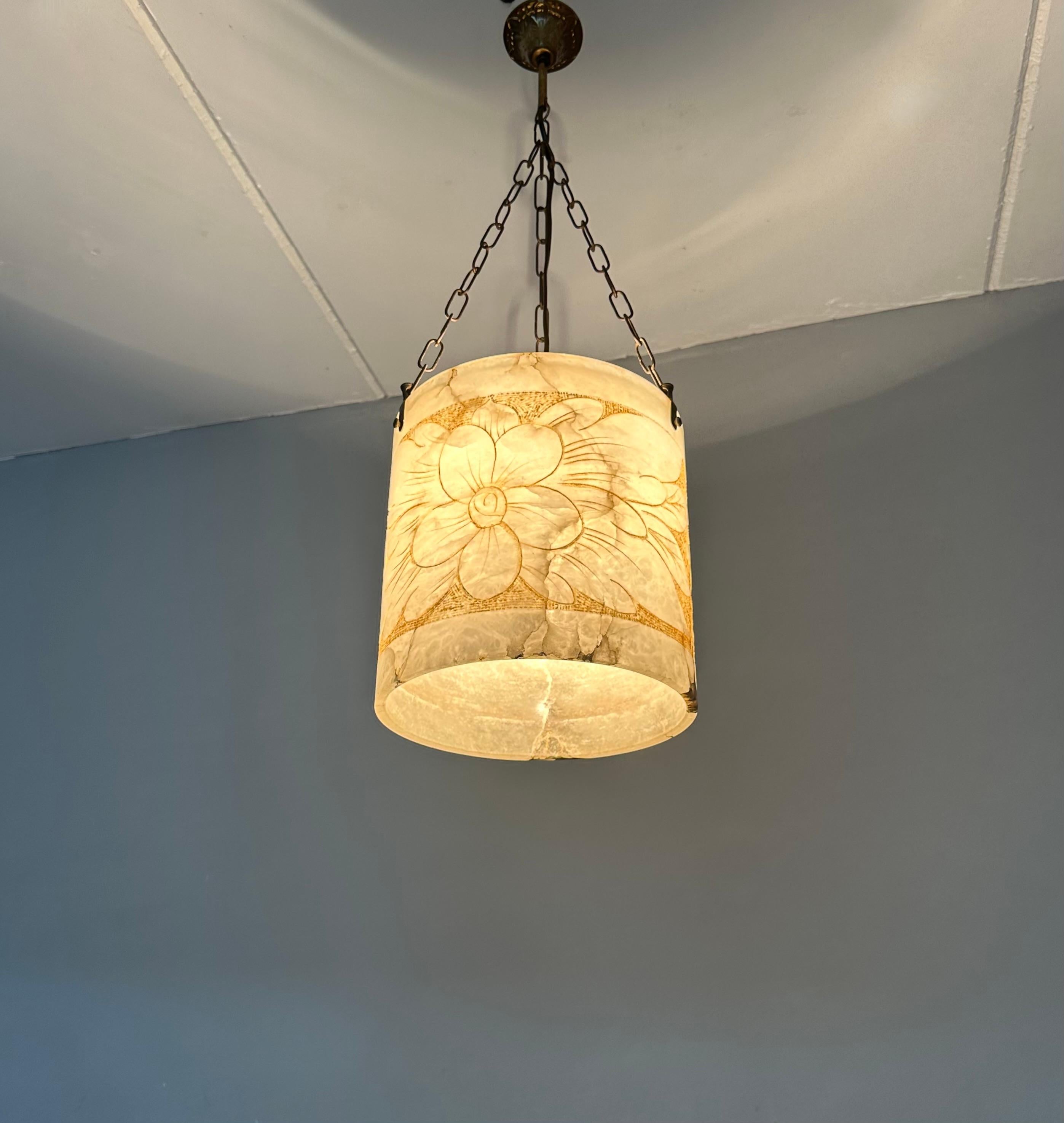 Rare Round Shape, Alabaster Pendant Light  / Lantern Midcentury Modern Era 4