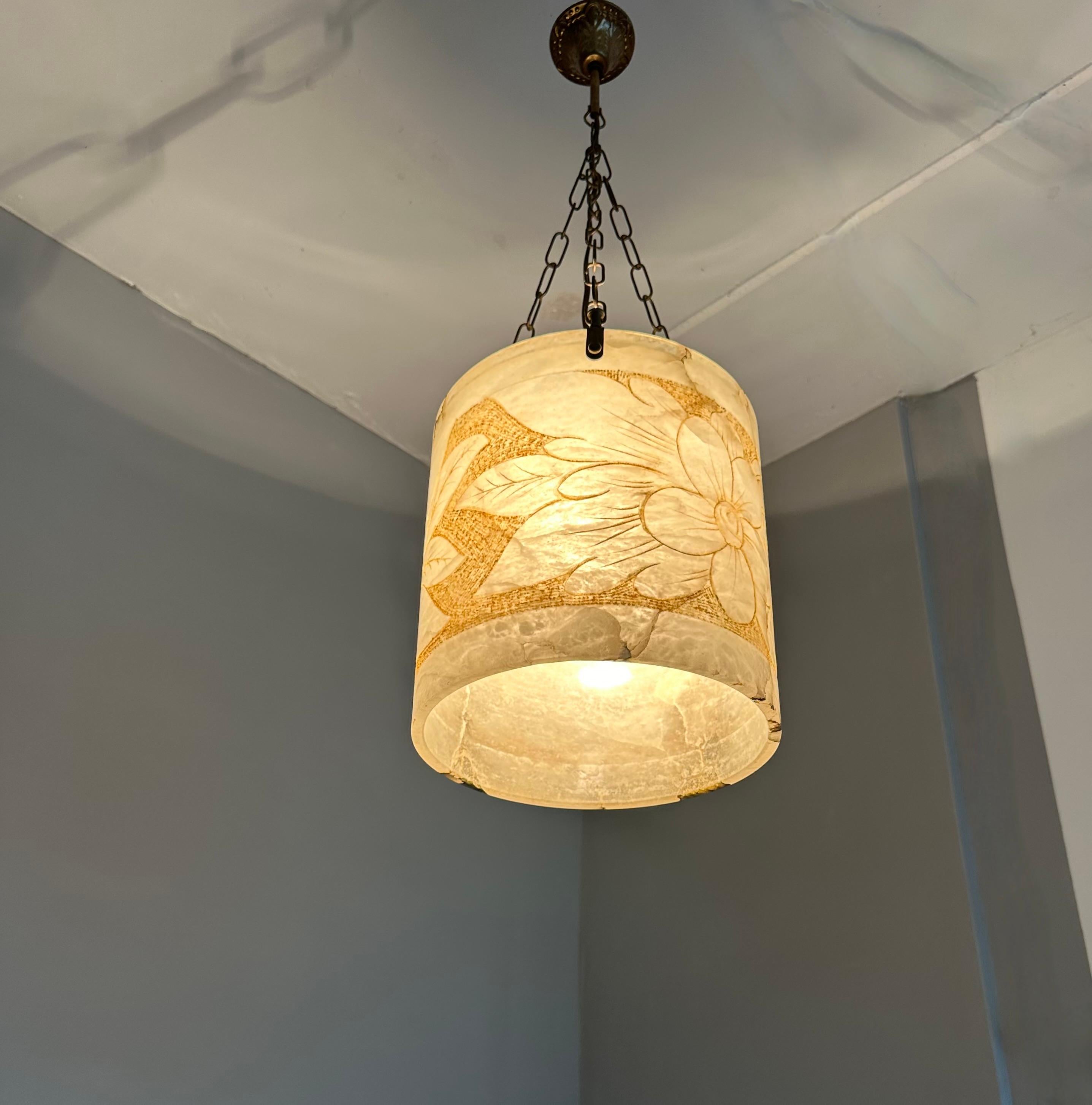 Rare Round Shape, Alabaster Pendant Light  / Lantern Midcentury Modern Era 5