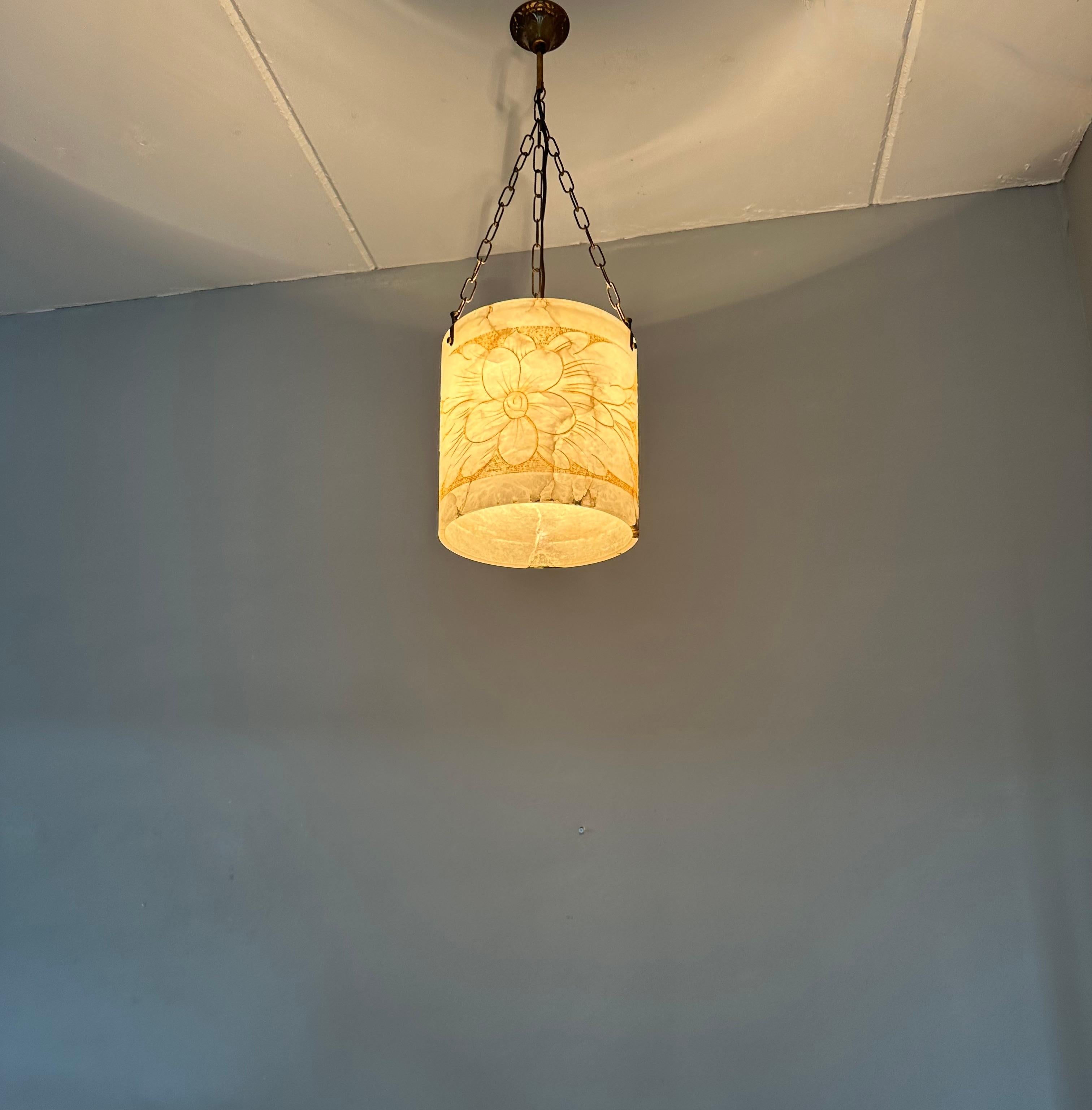 Rare Round Shape, Alabaster Pendant Light  / Lantern Midcentury Modern Era 6