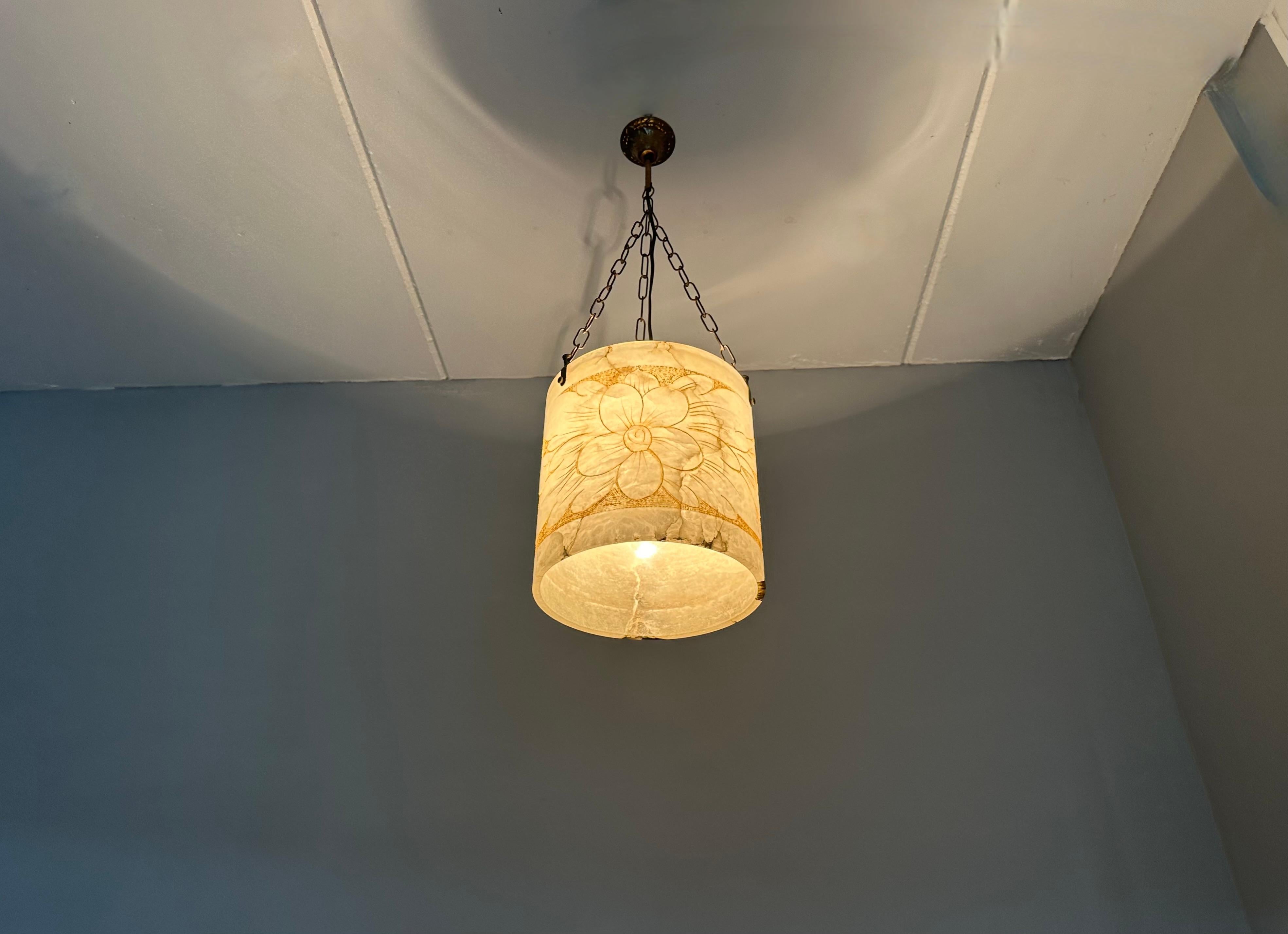 Rare Round Shape, Alabaster Pendant Light  / Lantern Midcentury Modern Era 7