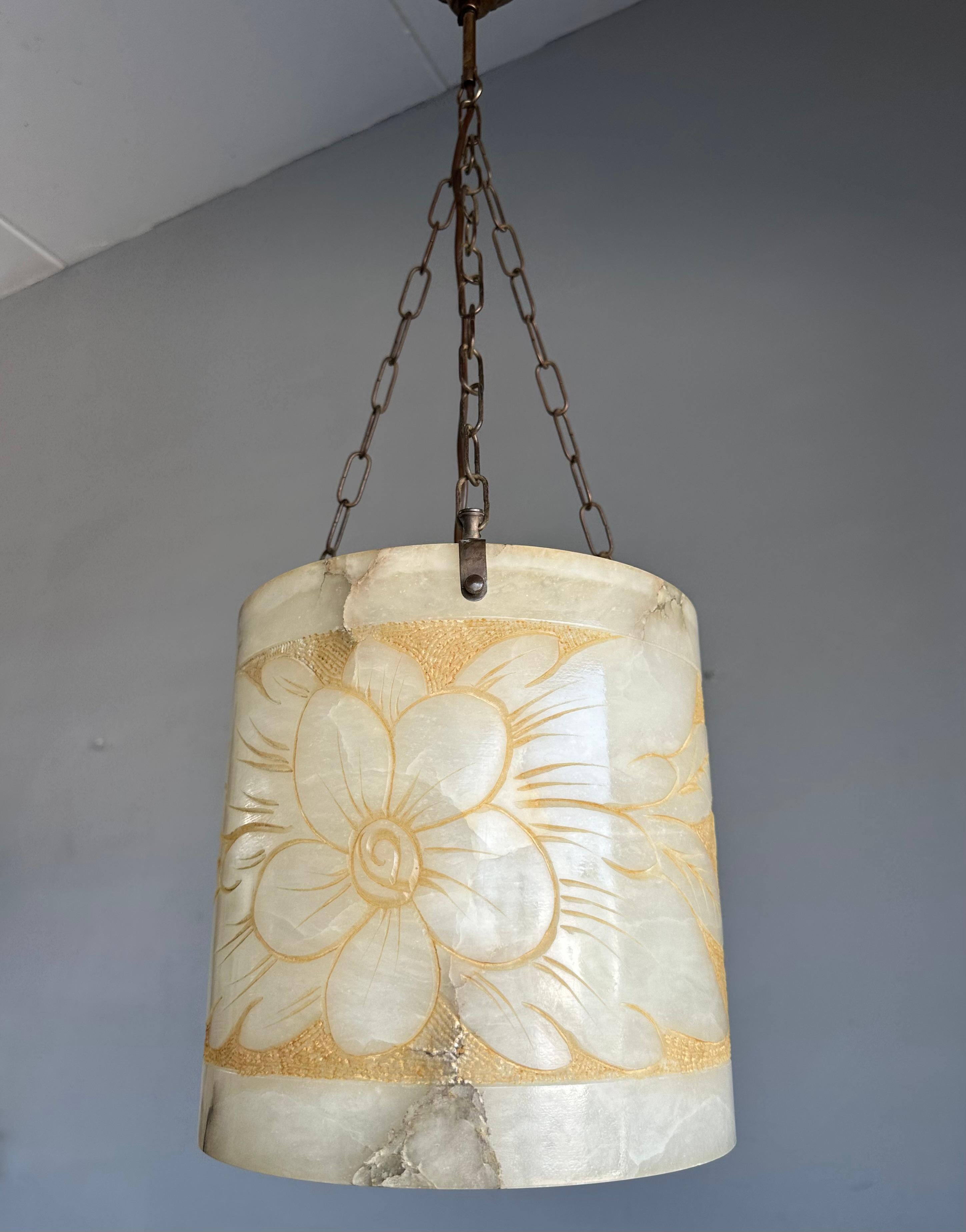 Rare Round Shape, Alabaster Pendant Light  / Lantern Midcentury Modern Era 8