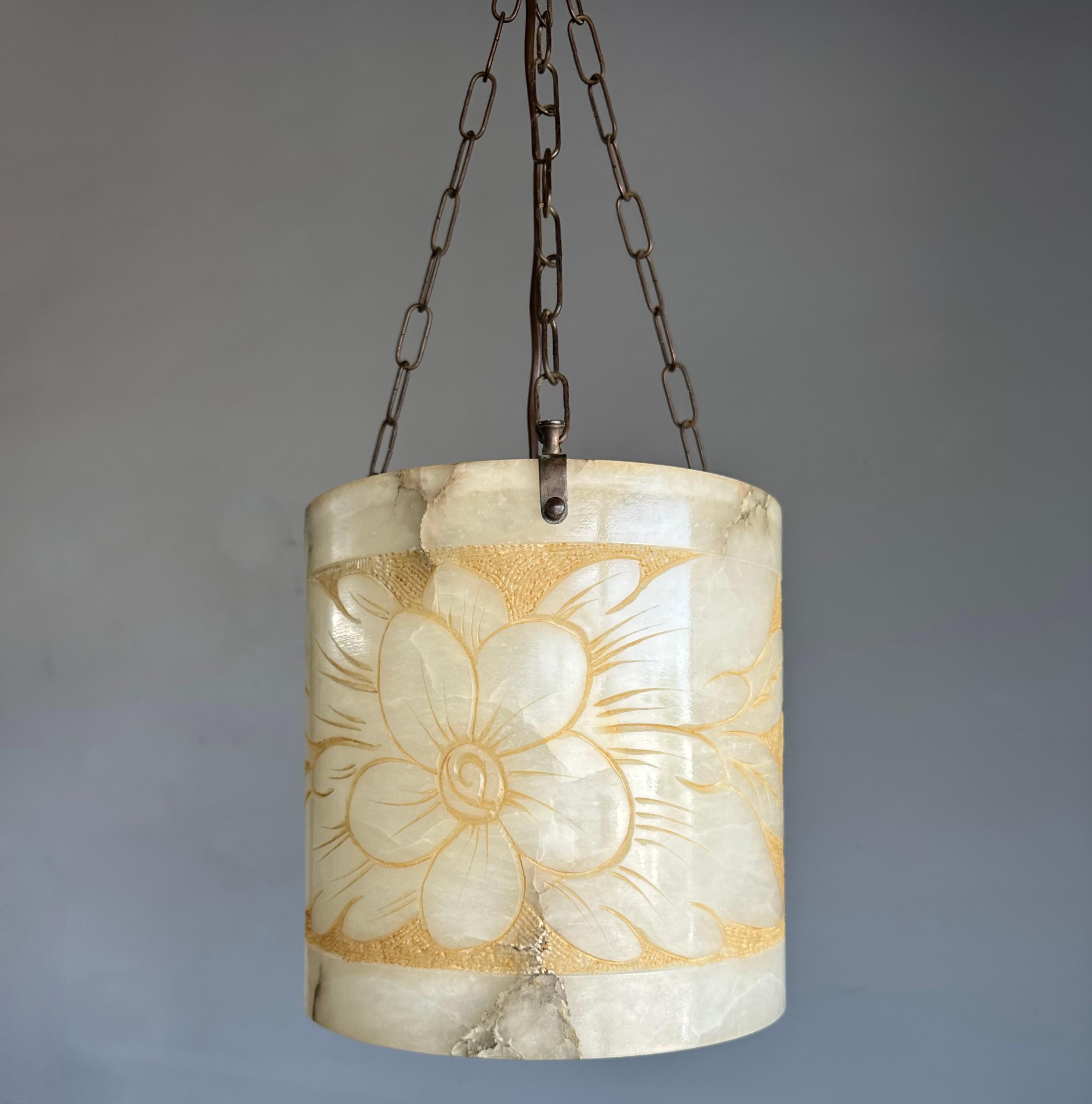 Rare Round Shape, Alabaster Pendant Light  / Lantern Midcentury Modern Era 9