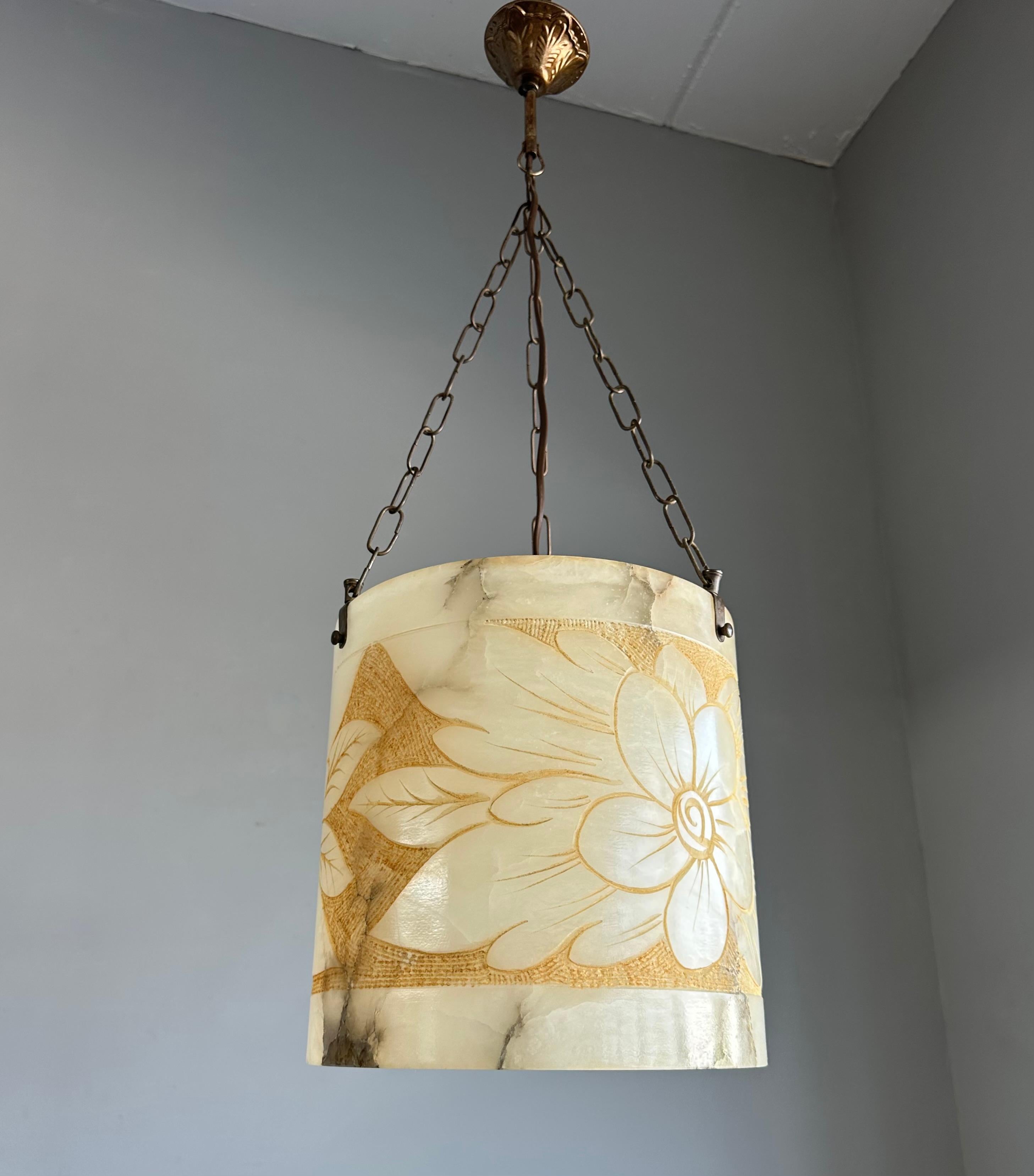 Rare Round Shape, Alabaster Pendant Light  / Lantern Midcentury Modern Era 10