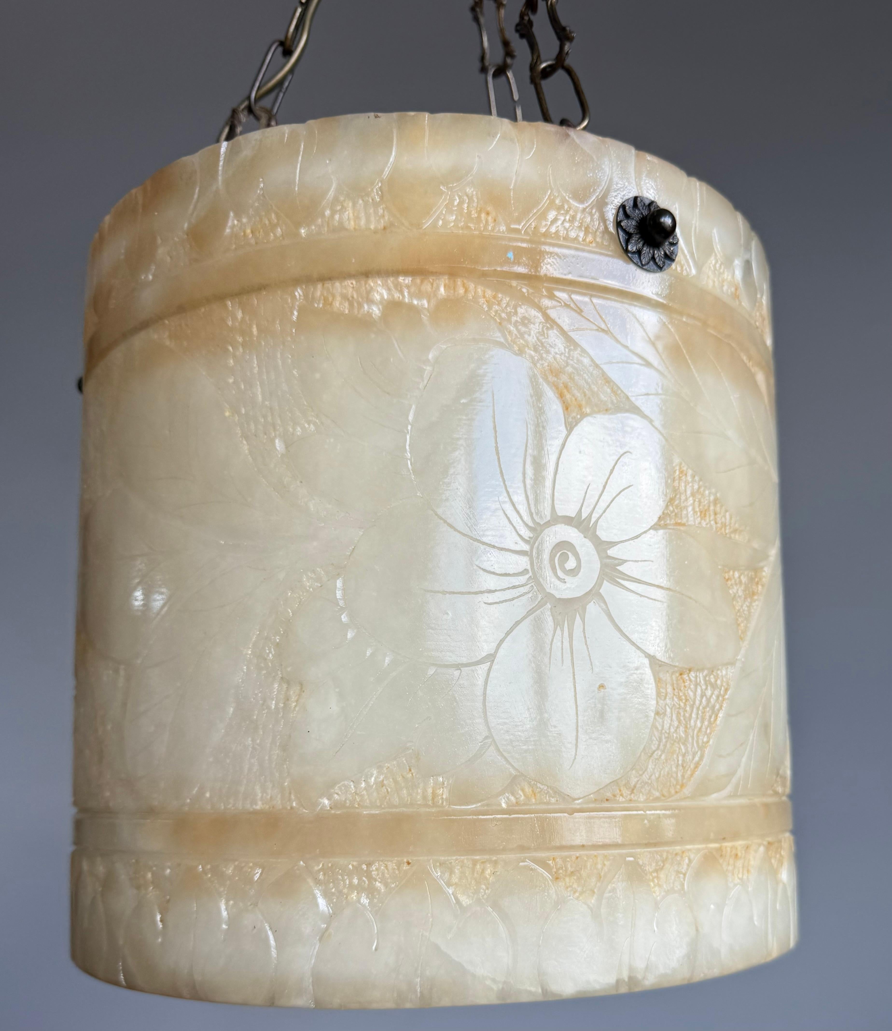Seltene runde Alabaster-Pendelleuchte in runder Form  / Laterne Midcentury Modern Ära im Angebot 10
