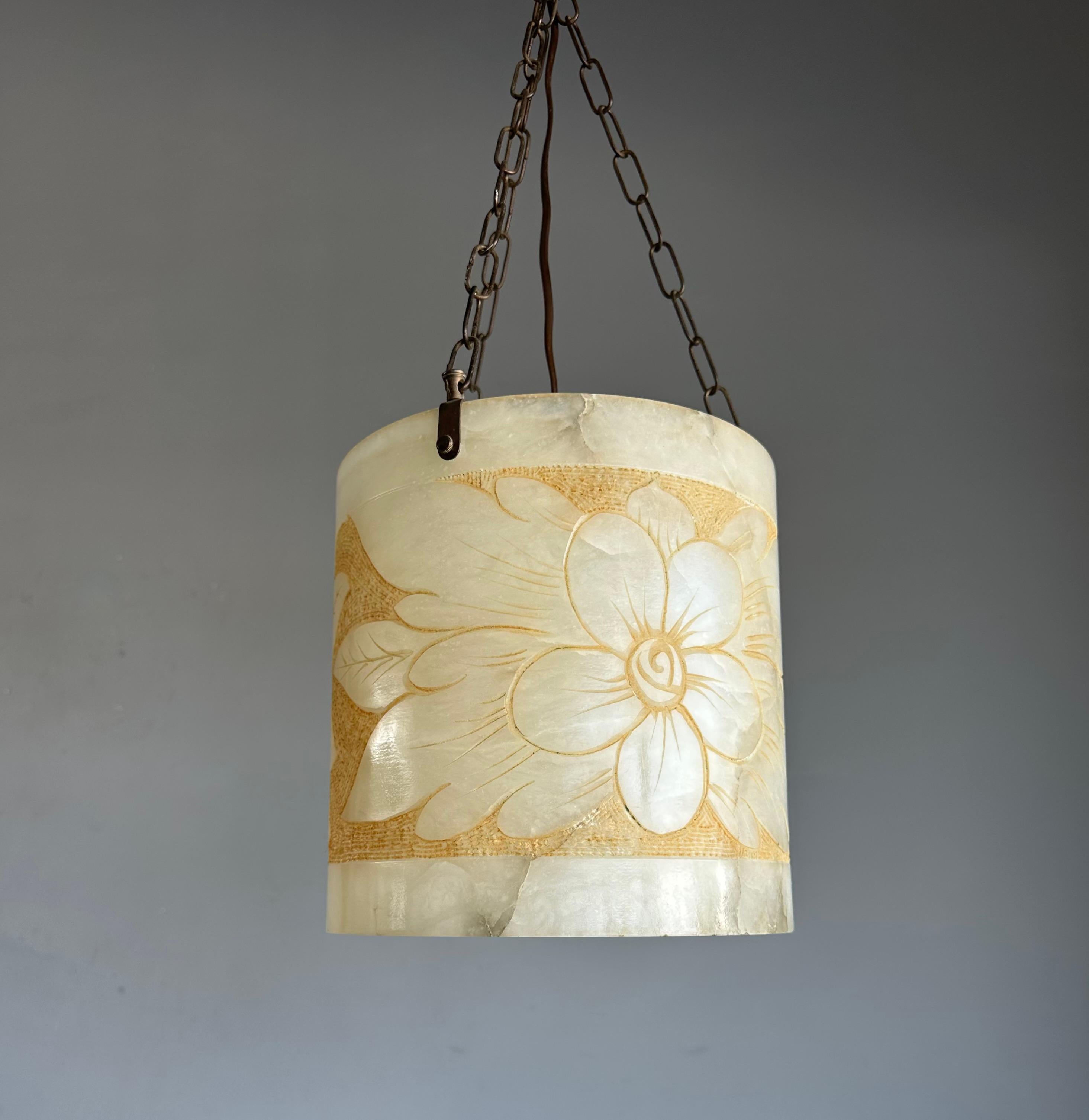 Rare Round Shape, Alabaster Pendant Light  / Lantern Midcentury Modern Era 11