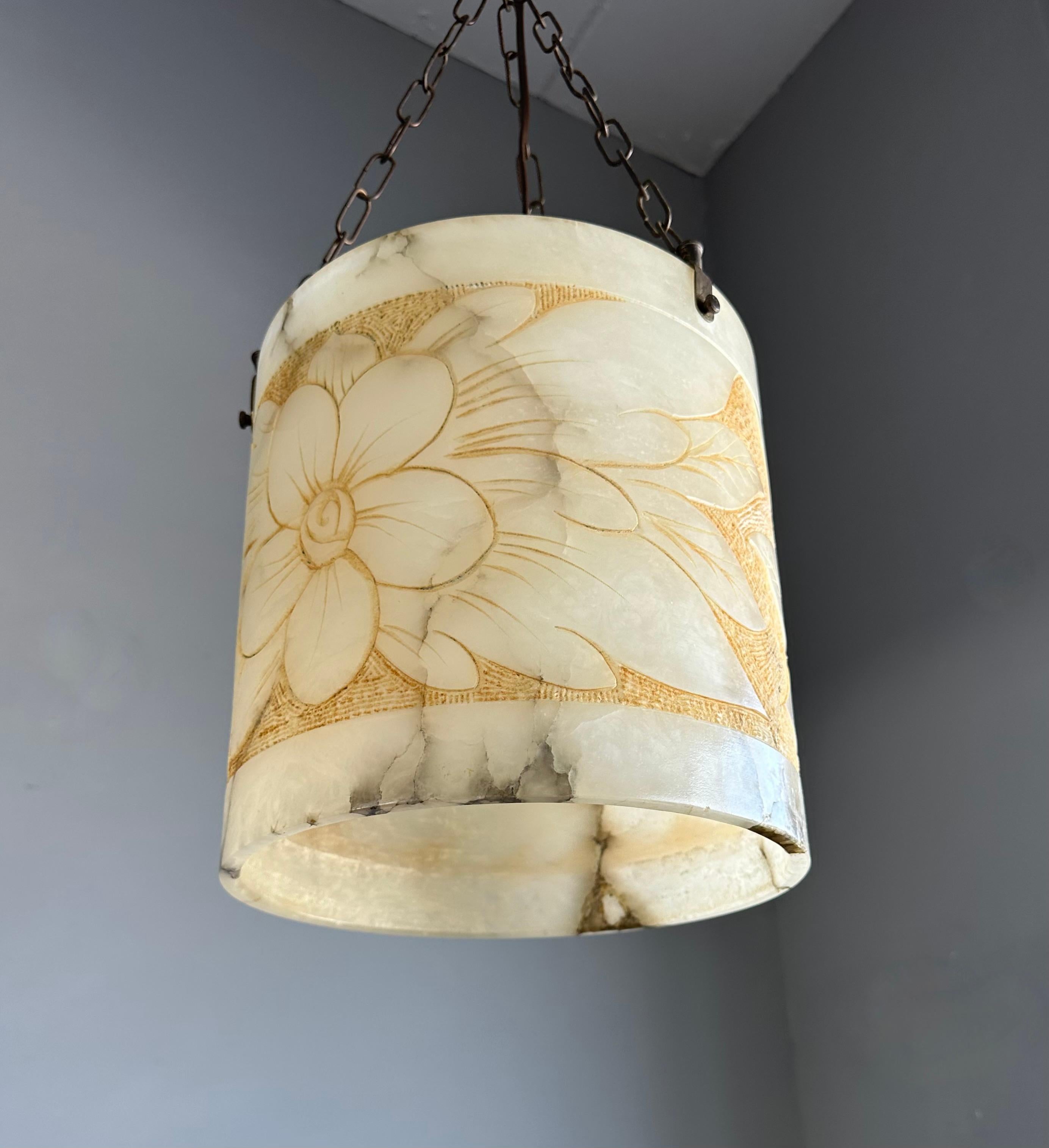 Rare Round Shape, Alabaster Pendant Light  / Lantern Midcentury Modern Era 12