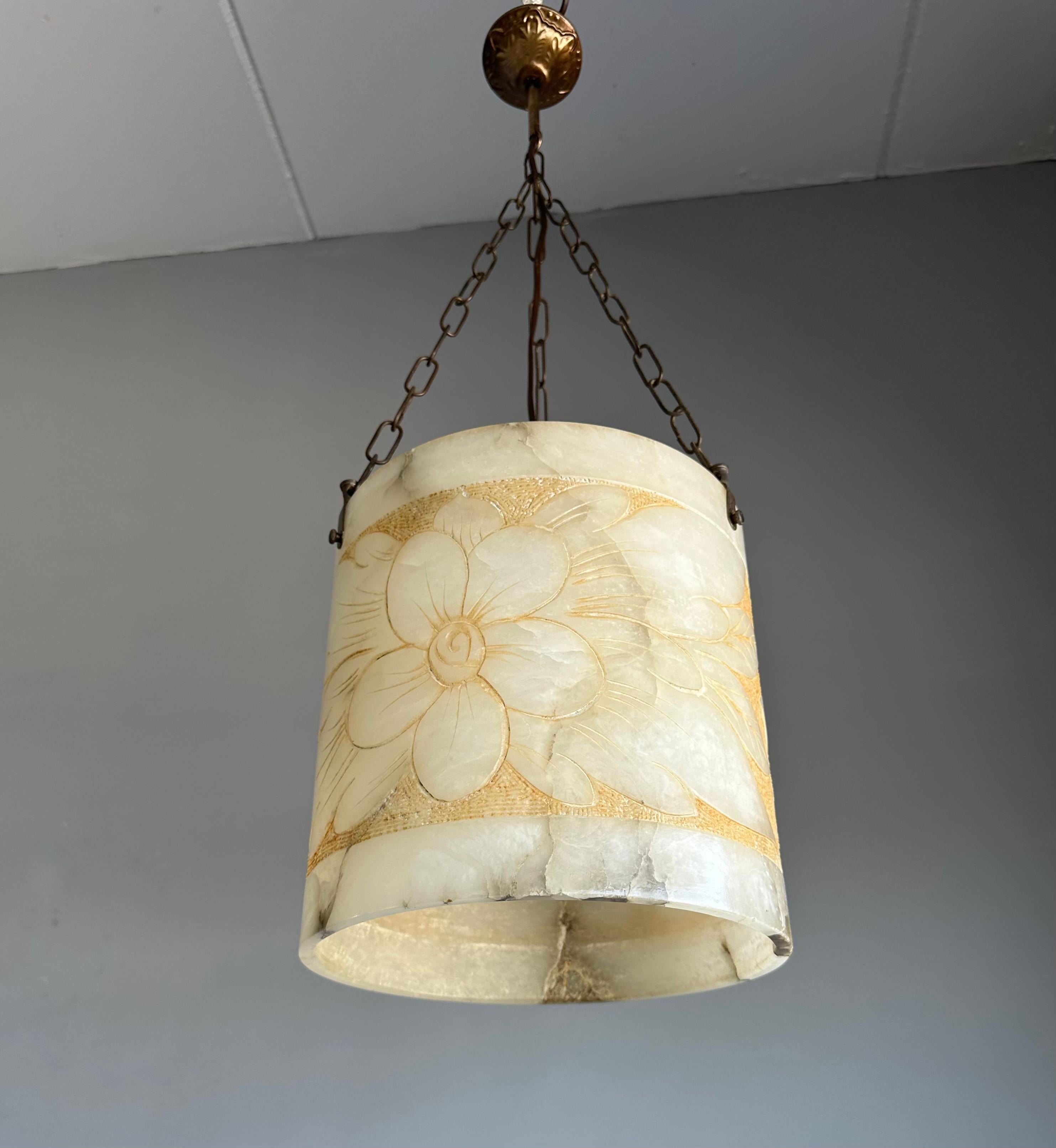 Rare Round Shape, Alabaster Pendant Light  / Lantern Midcentury Modern Era In Good Condition In Lisse, NL