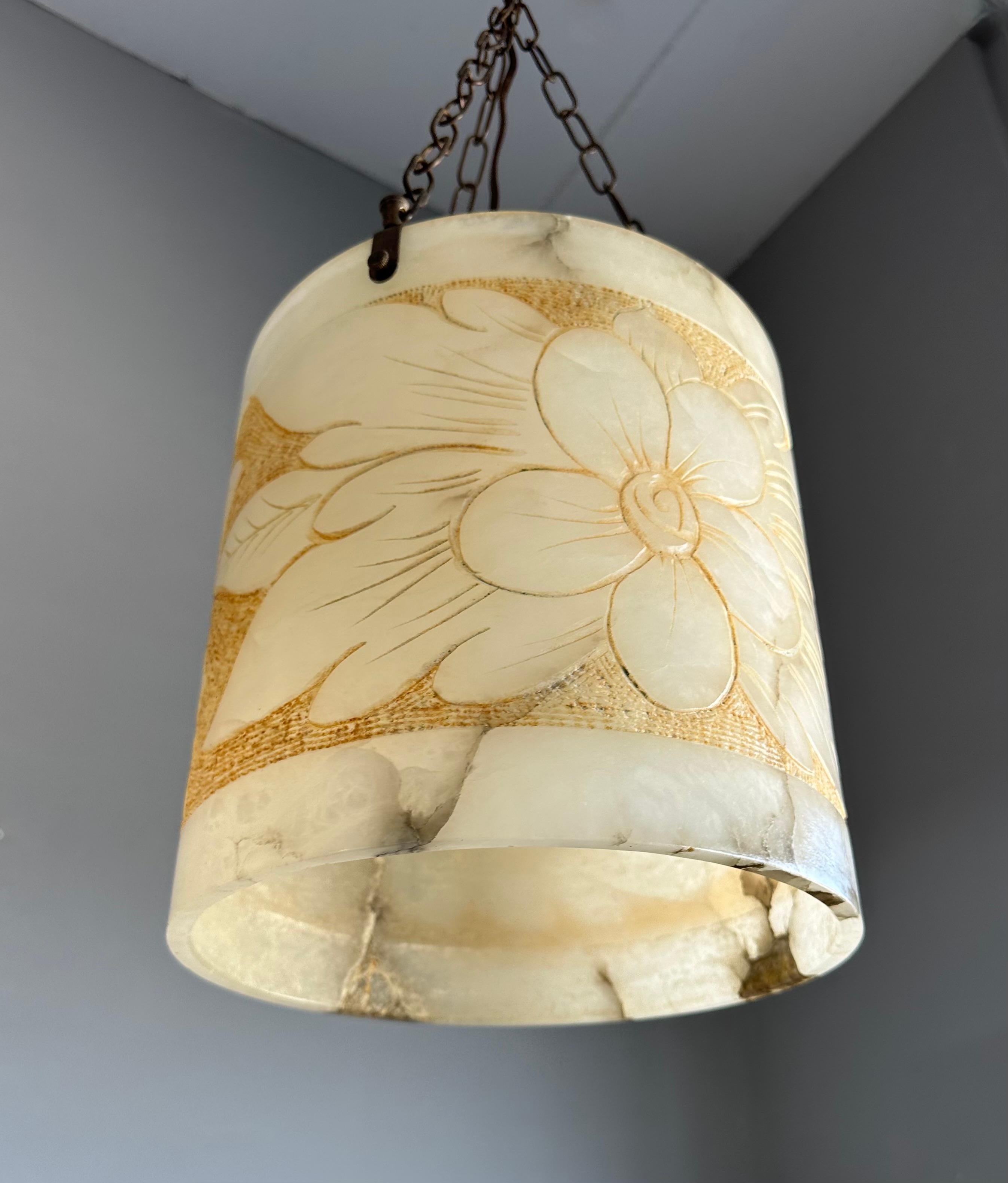 20th Century Rare Round Shape, Alabaster Pendant Light  / Lantern Midcentury Modern Era