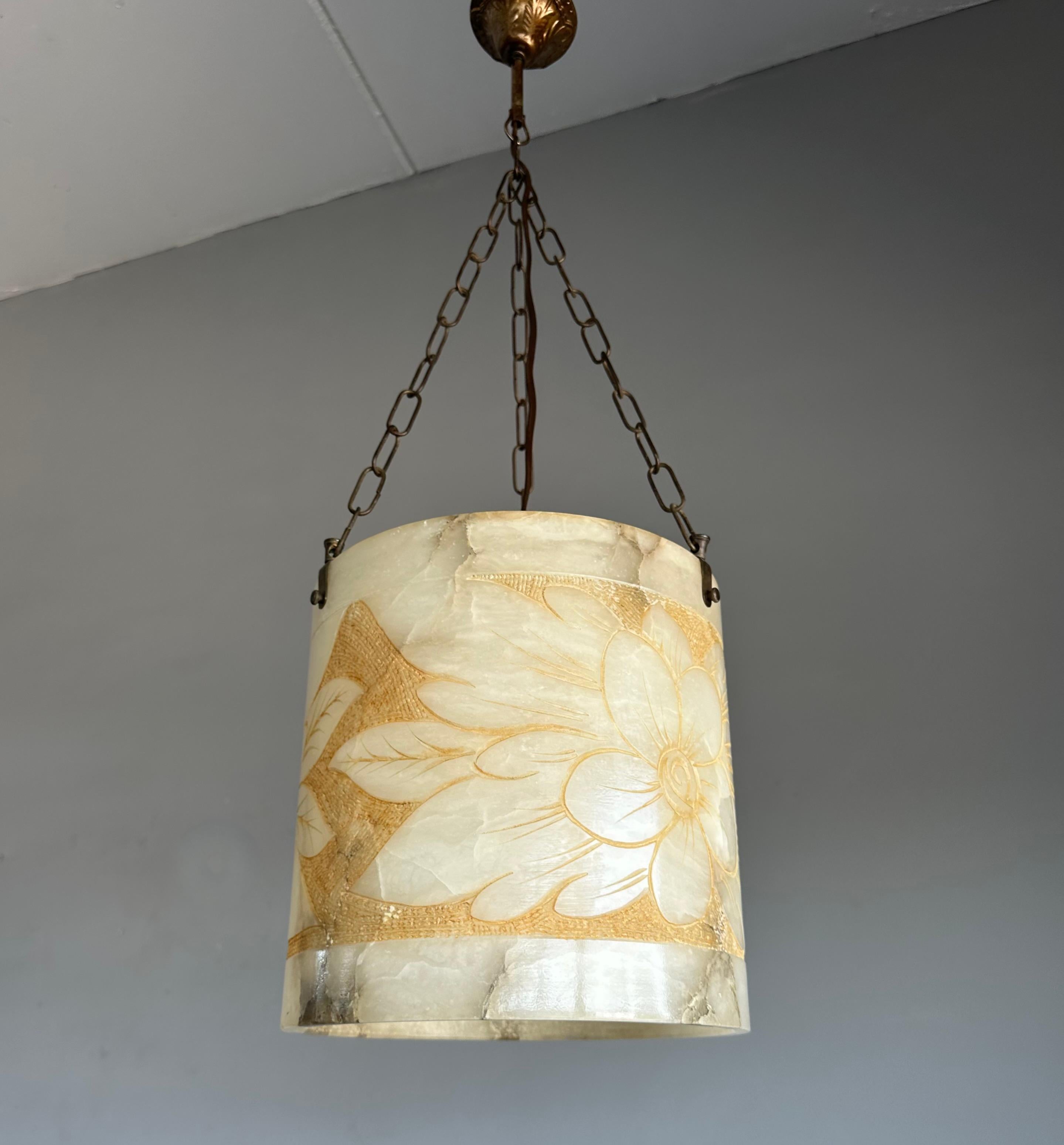 Bronze Rare Round Shape, Alabaster Pendant Light  / Lantern Midcentury Modern Era