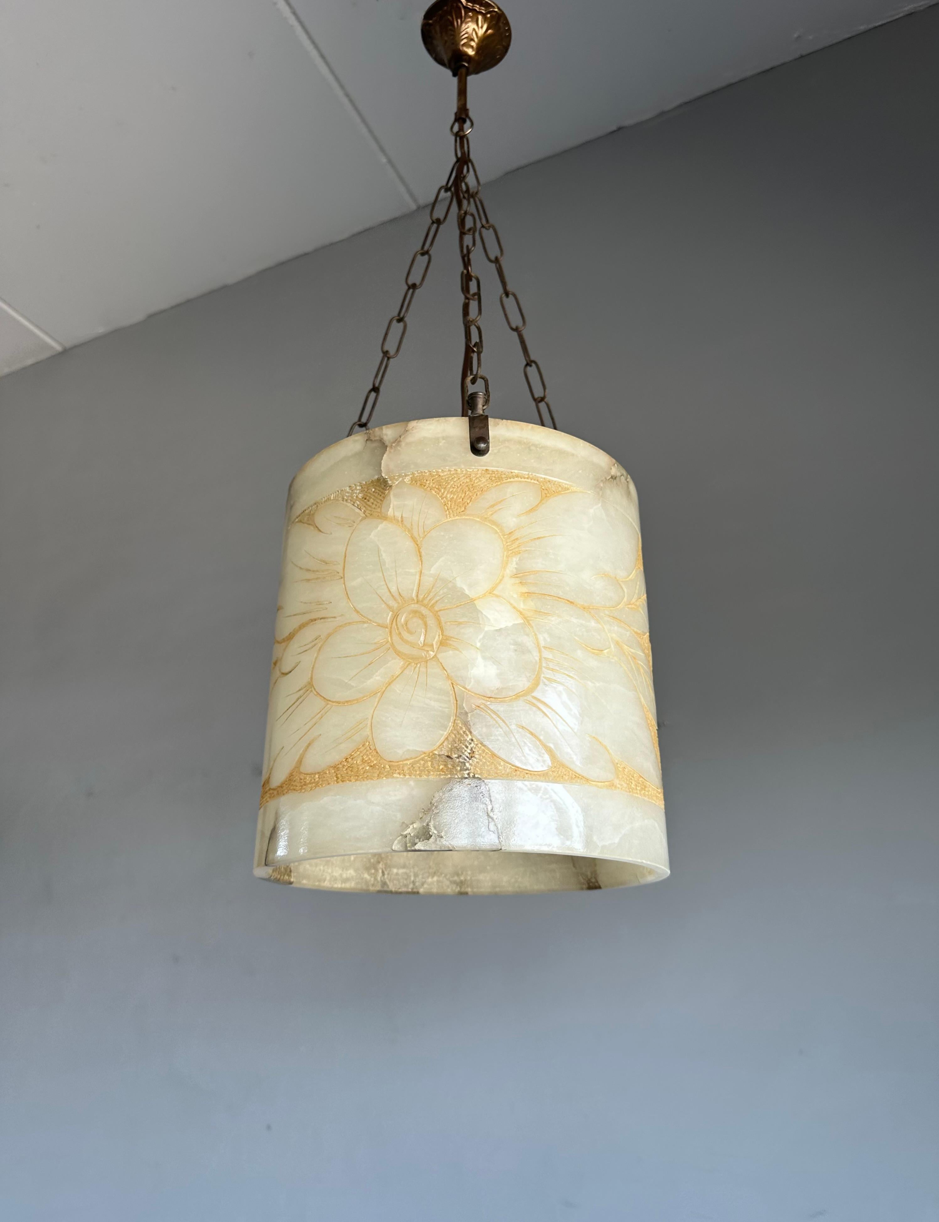 Rare Round Shape, Alabaster Pendant Light  / Lantern Midcentury Modern Era 1