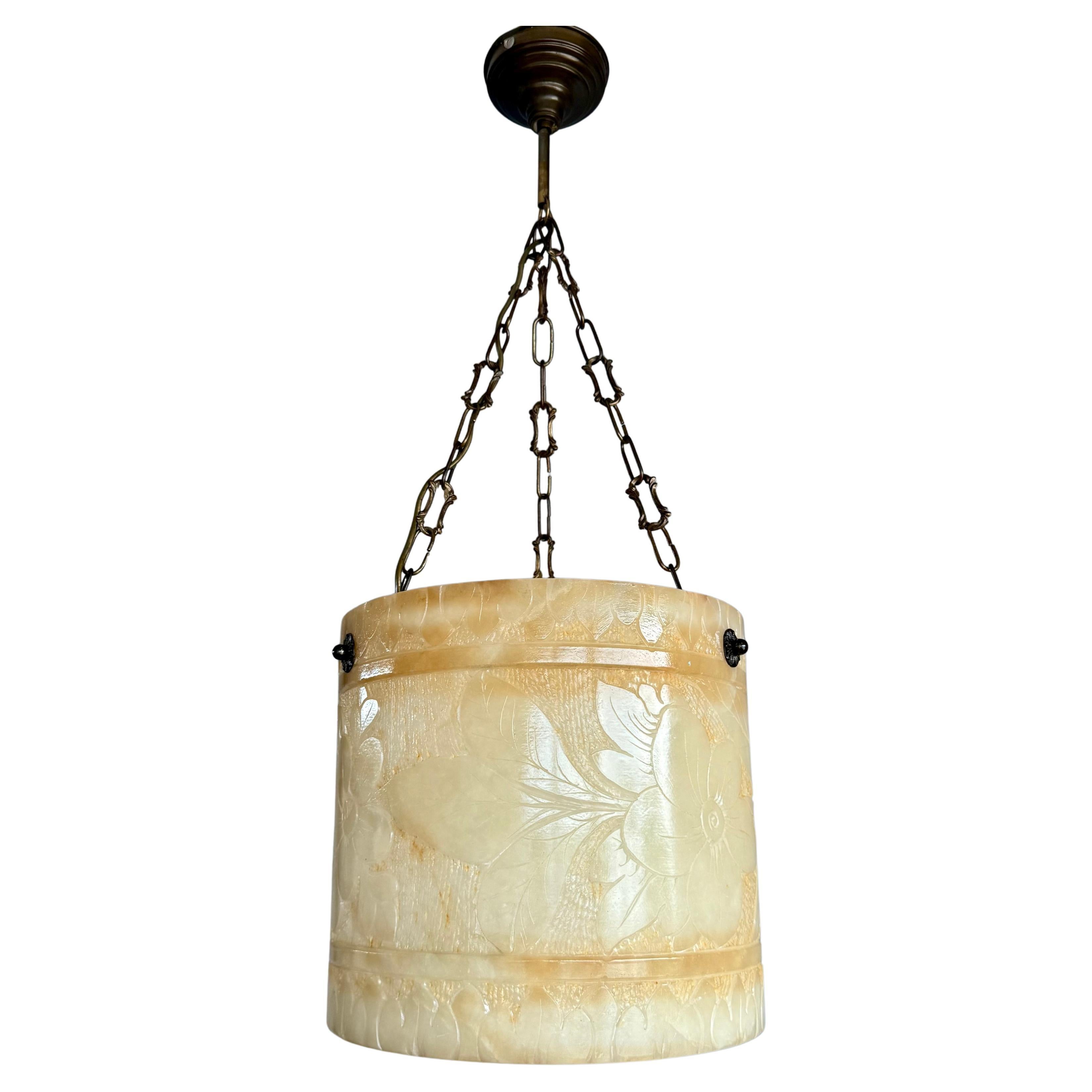 Seltene runde Alabaster-Pendelleuchte in runder Form  / Laterne Midcentury Modern Ära im Angebot