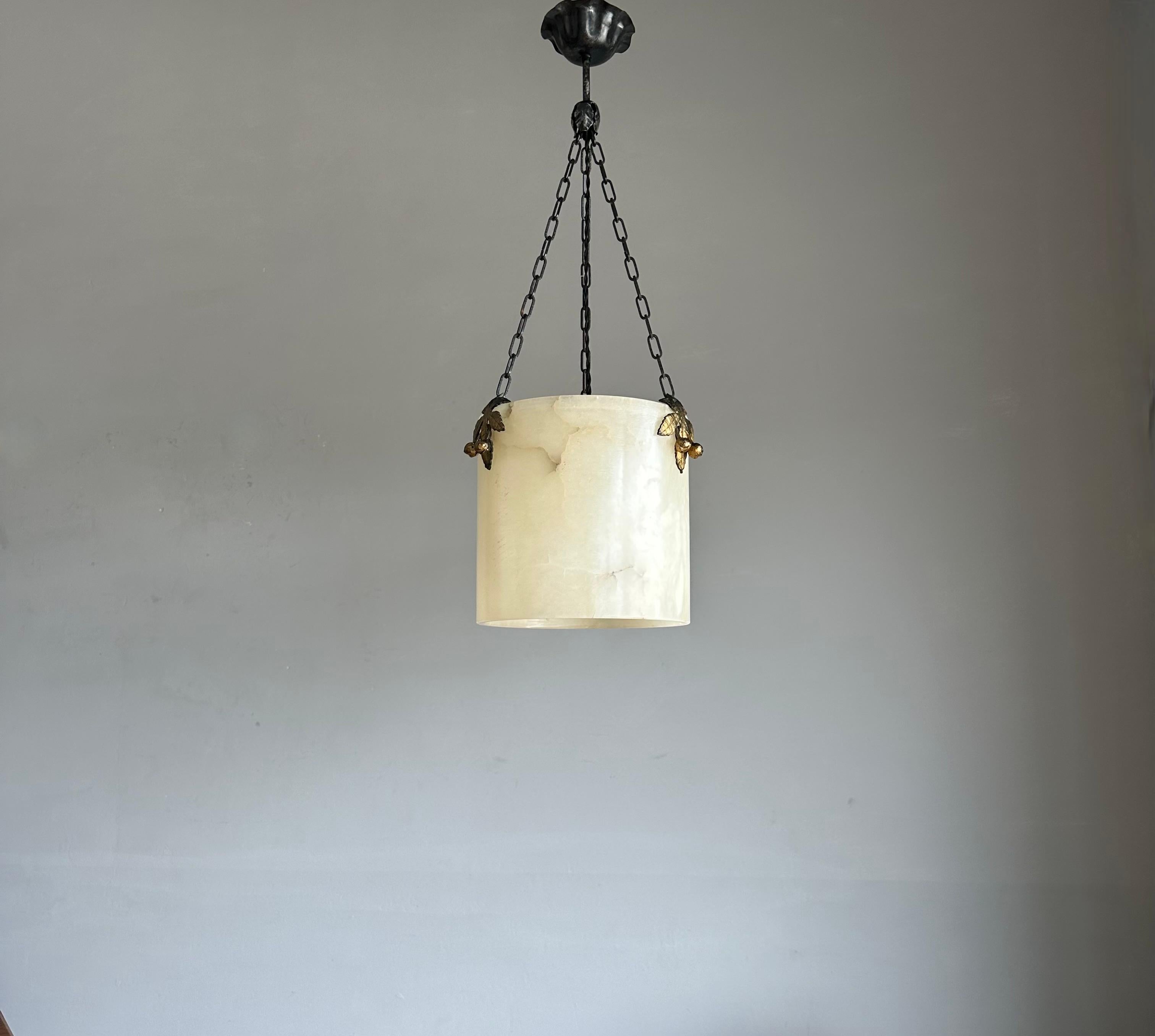 Rare Round Shape, White Alabaster Pendant Light  / Lantern Midcentury Modern Era 5