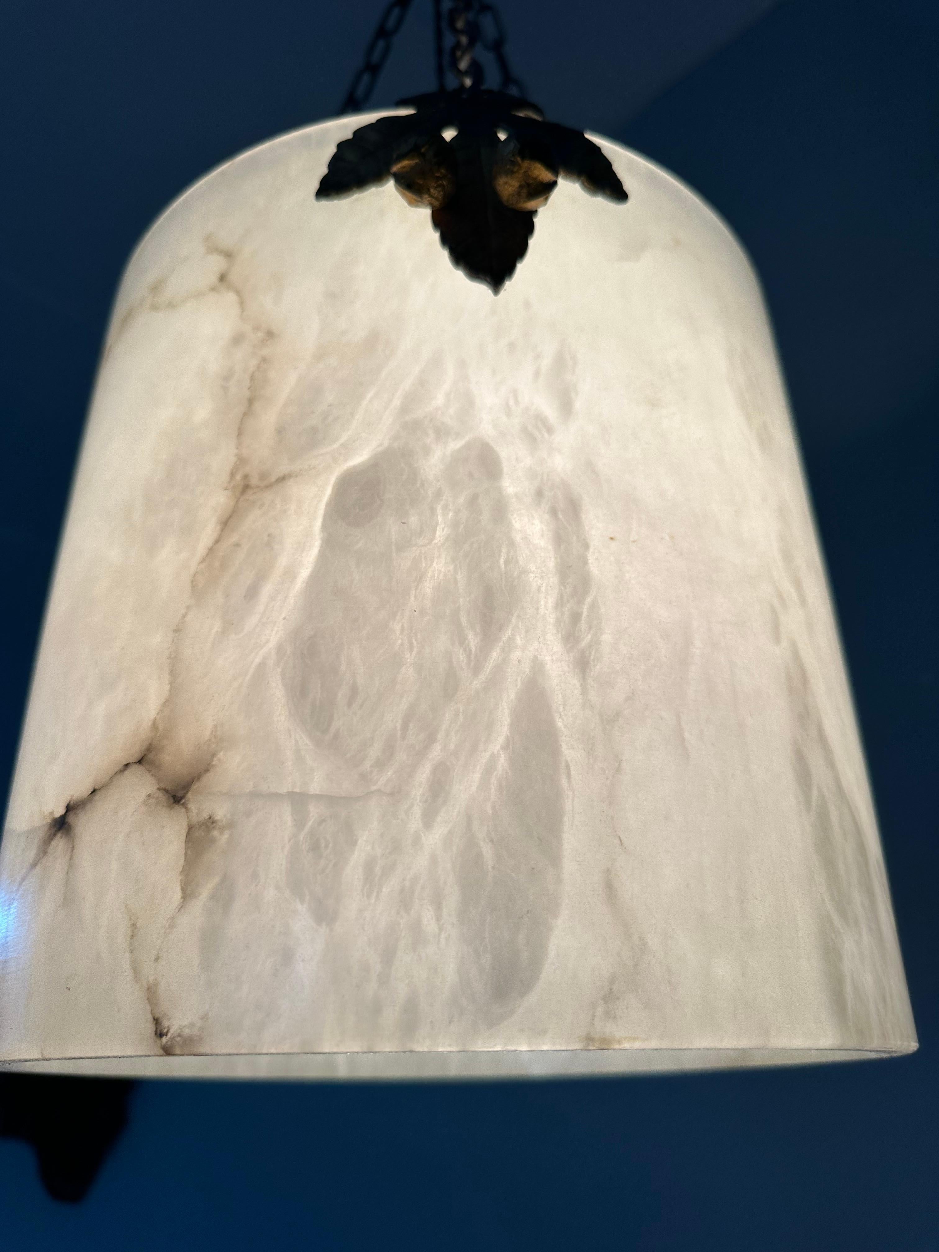 Rare Round Shape, White Alabaster Pendant Light  / Lantern Midcentury Modern Era 7