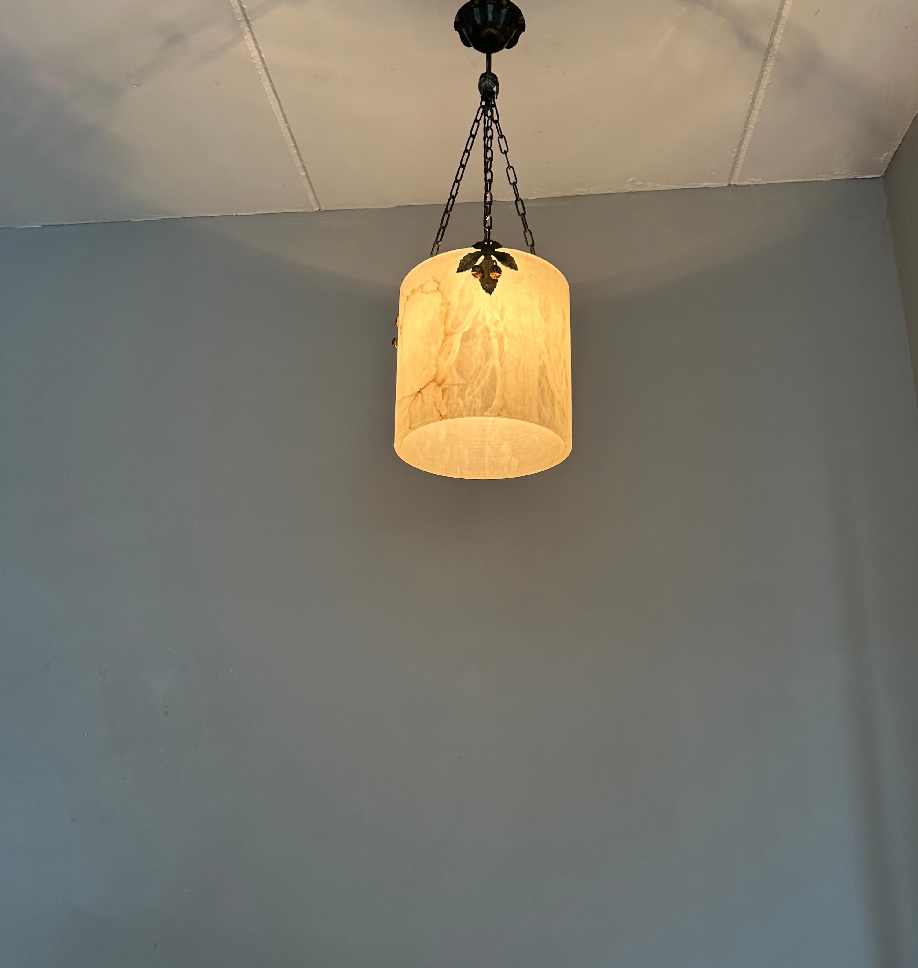 Rare Round Shape, White Alabaster Pendant Light  / Lantern Midcentury Modern Era 9