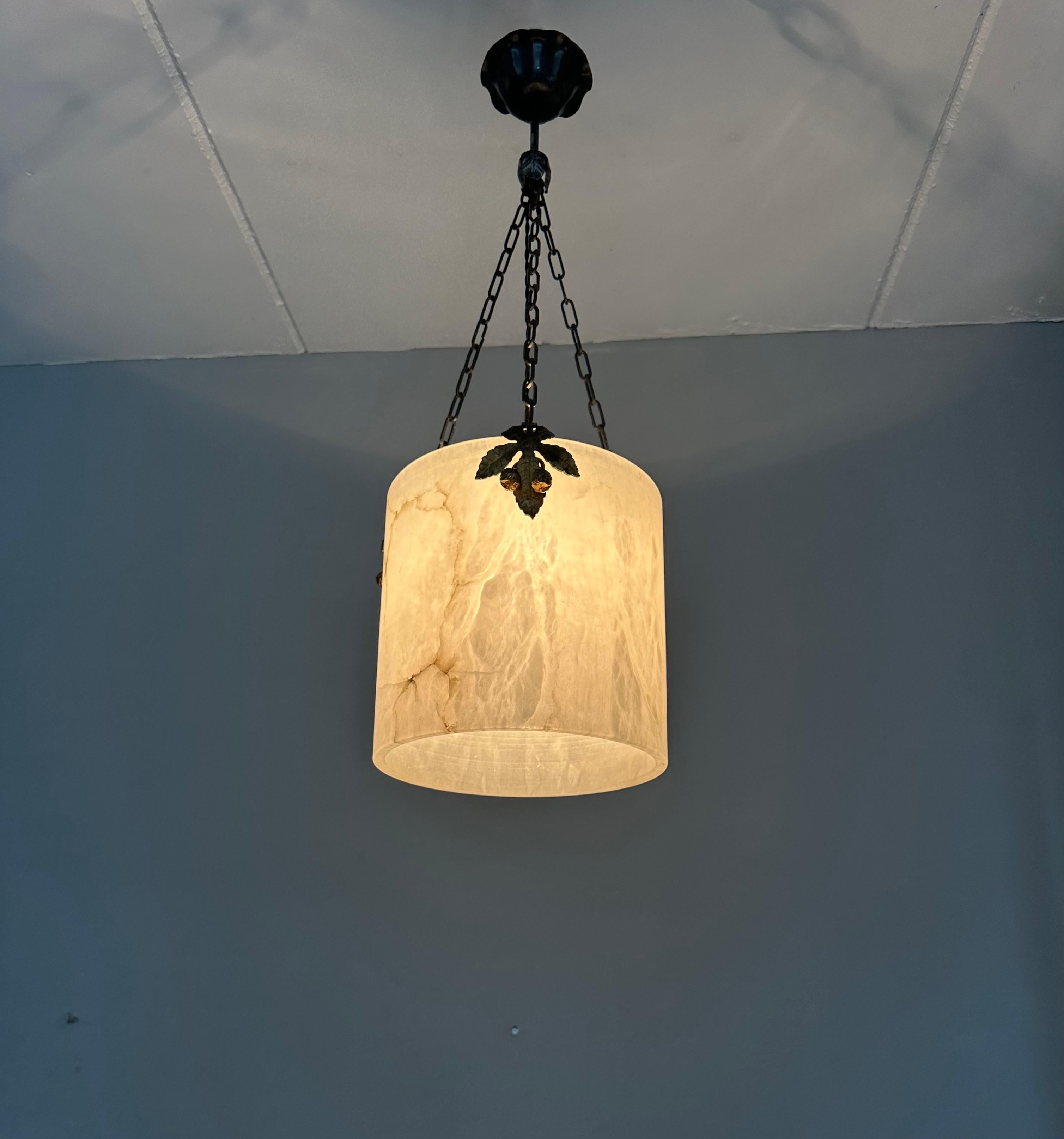 Rare Round Shape, White Alabaster Pendant Light  / Lantern Midcentury Modern Era 11
