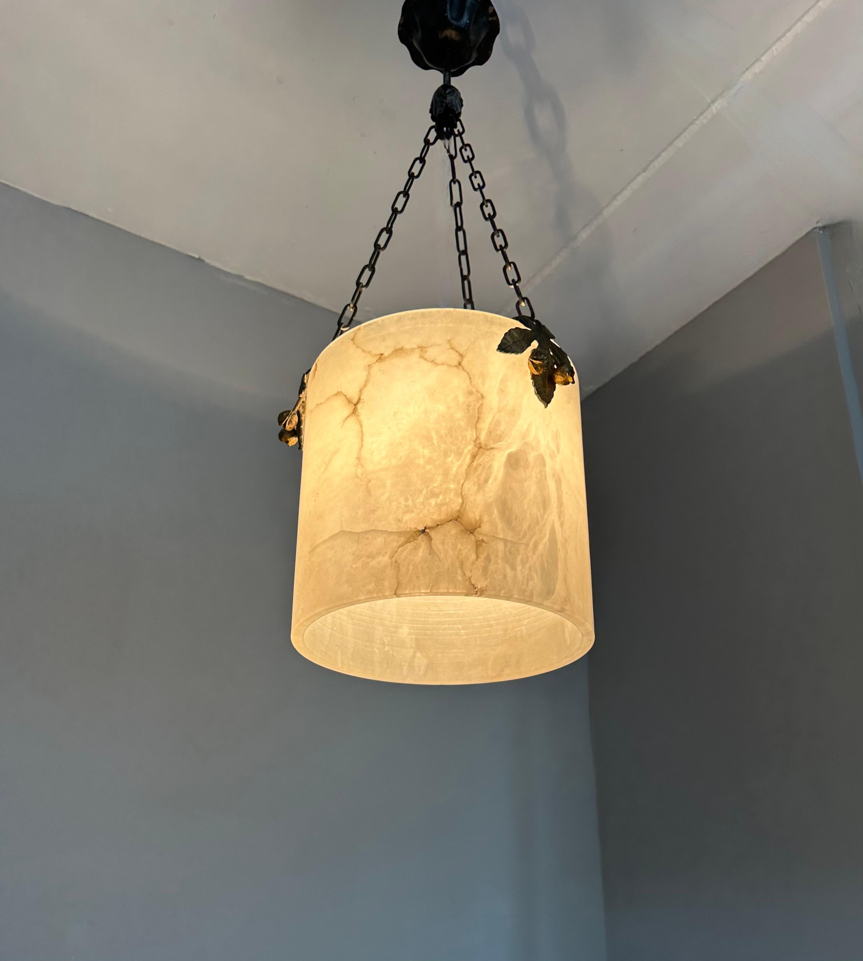 Rare Round Shape, White Alabaster Pendant Light  / Lantern Midcentury Modern Era 12