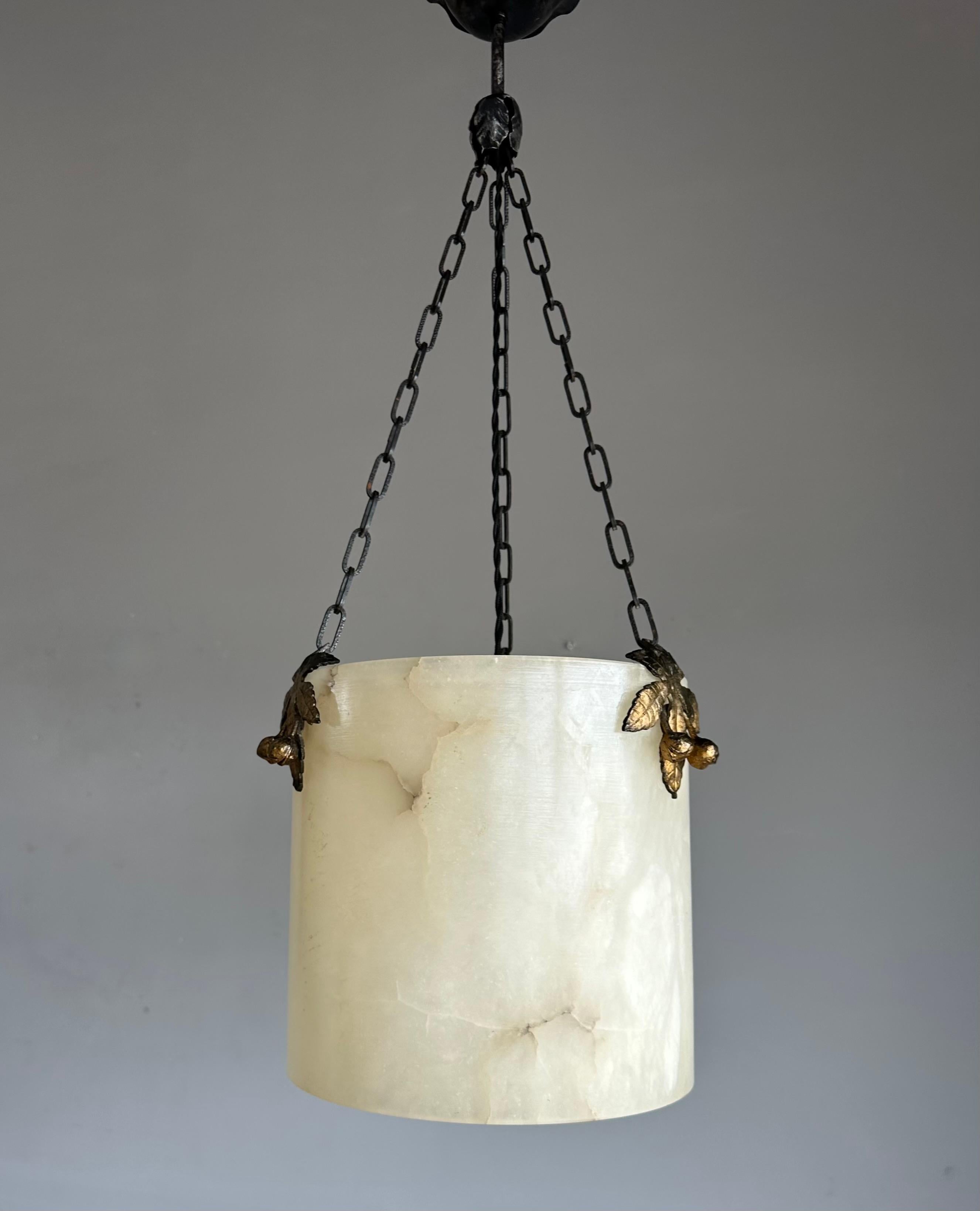 Mid-Century Modern Rare Round Shape, White Alabaster Pendant Light  / Lantern Midcentury Modern Era