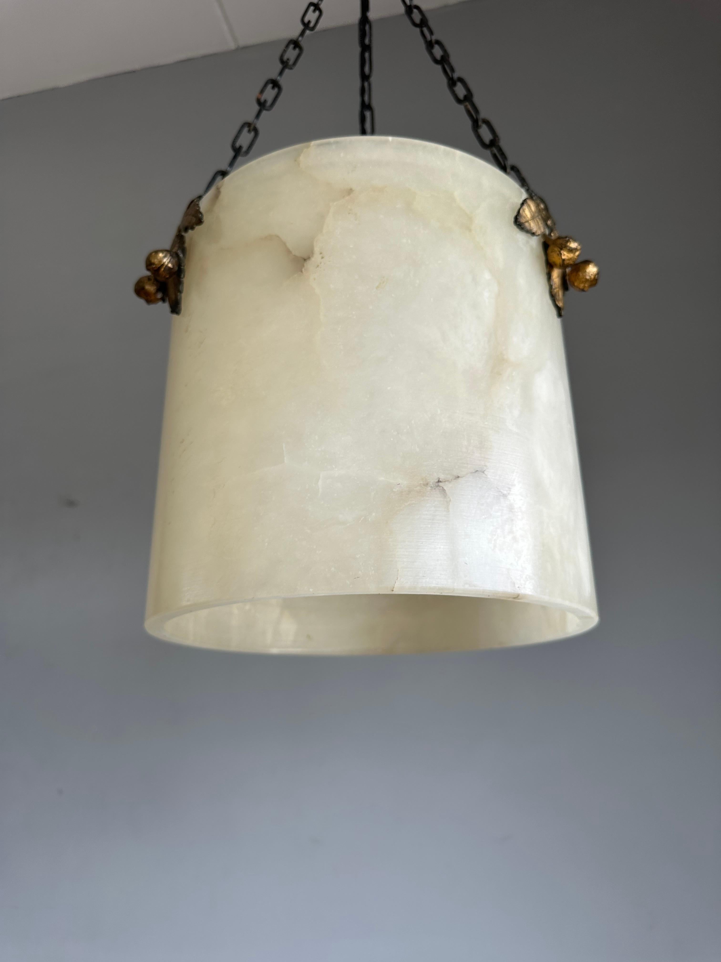 European Rare Round Shape, White Alabaster Pendant Light  / Lantern Midcentury Modern Era