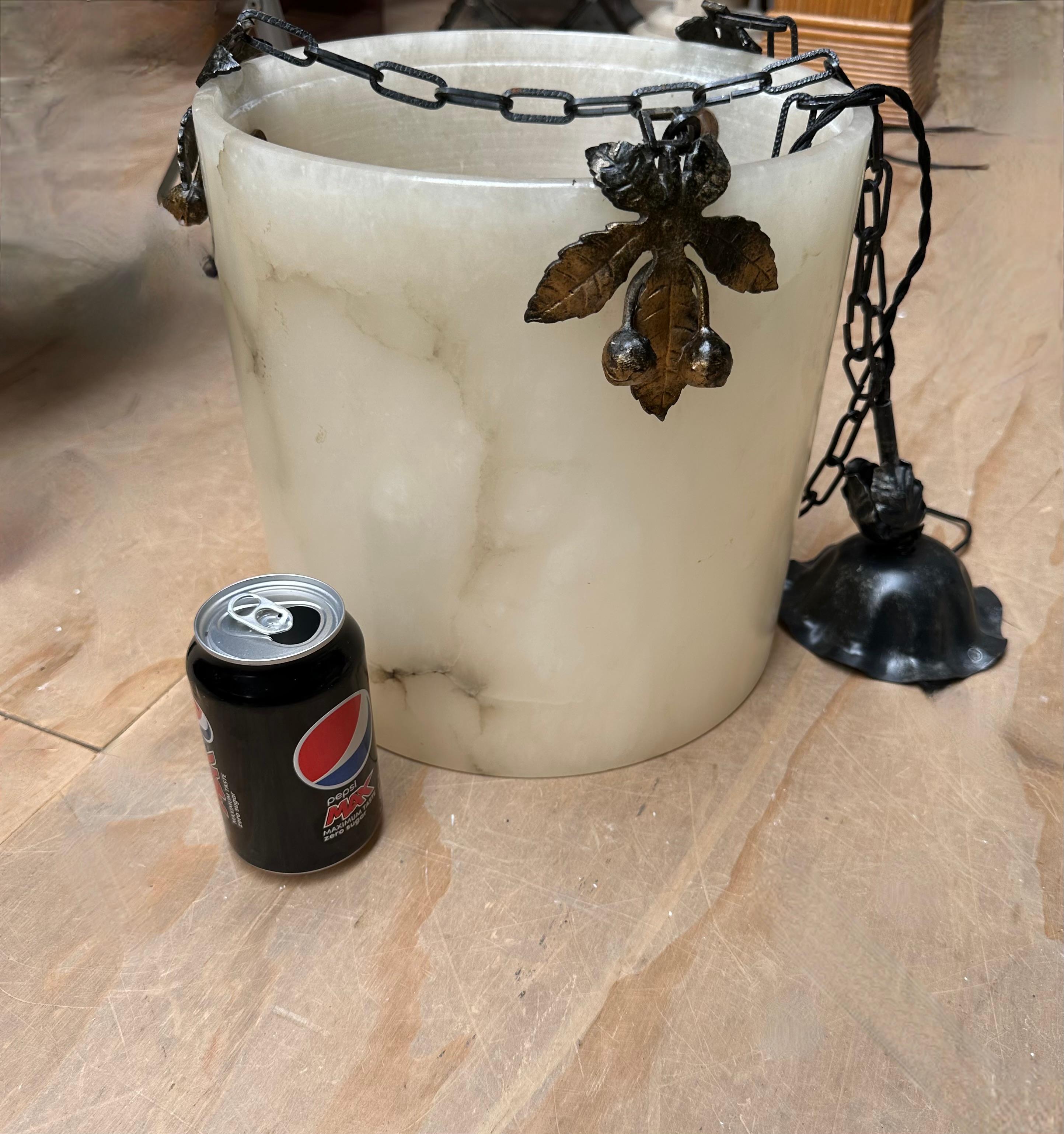 Rare Round Shape, White Alabaster Pendant Light  / Lantern Midcentury Modern Era In Excellent Condition In Lisse, NL