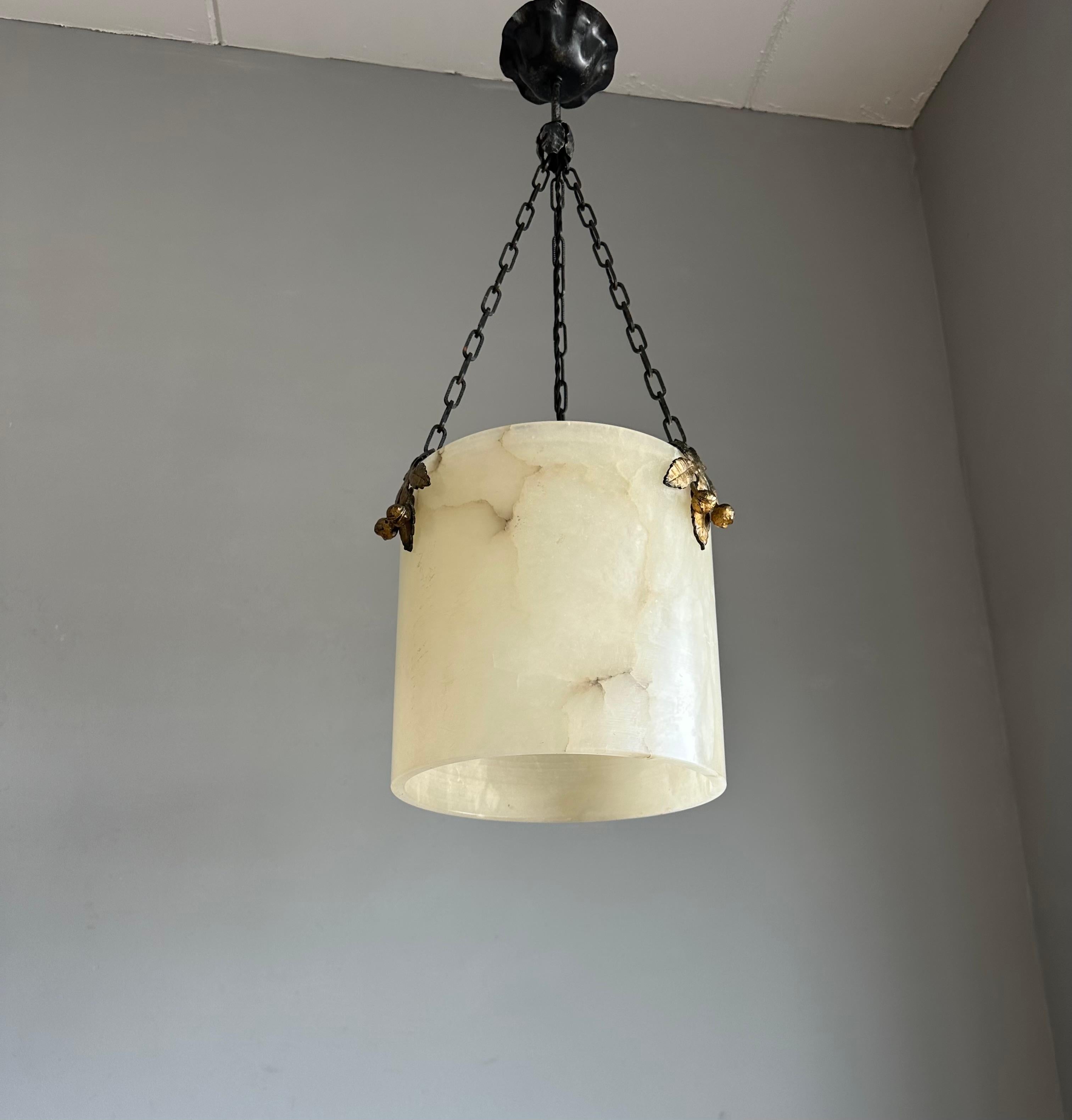 20th Century Rare Round Shape, White Alabaster Pendant Light  / Lantern Midcentury Modern Era