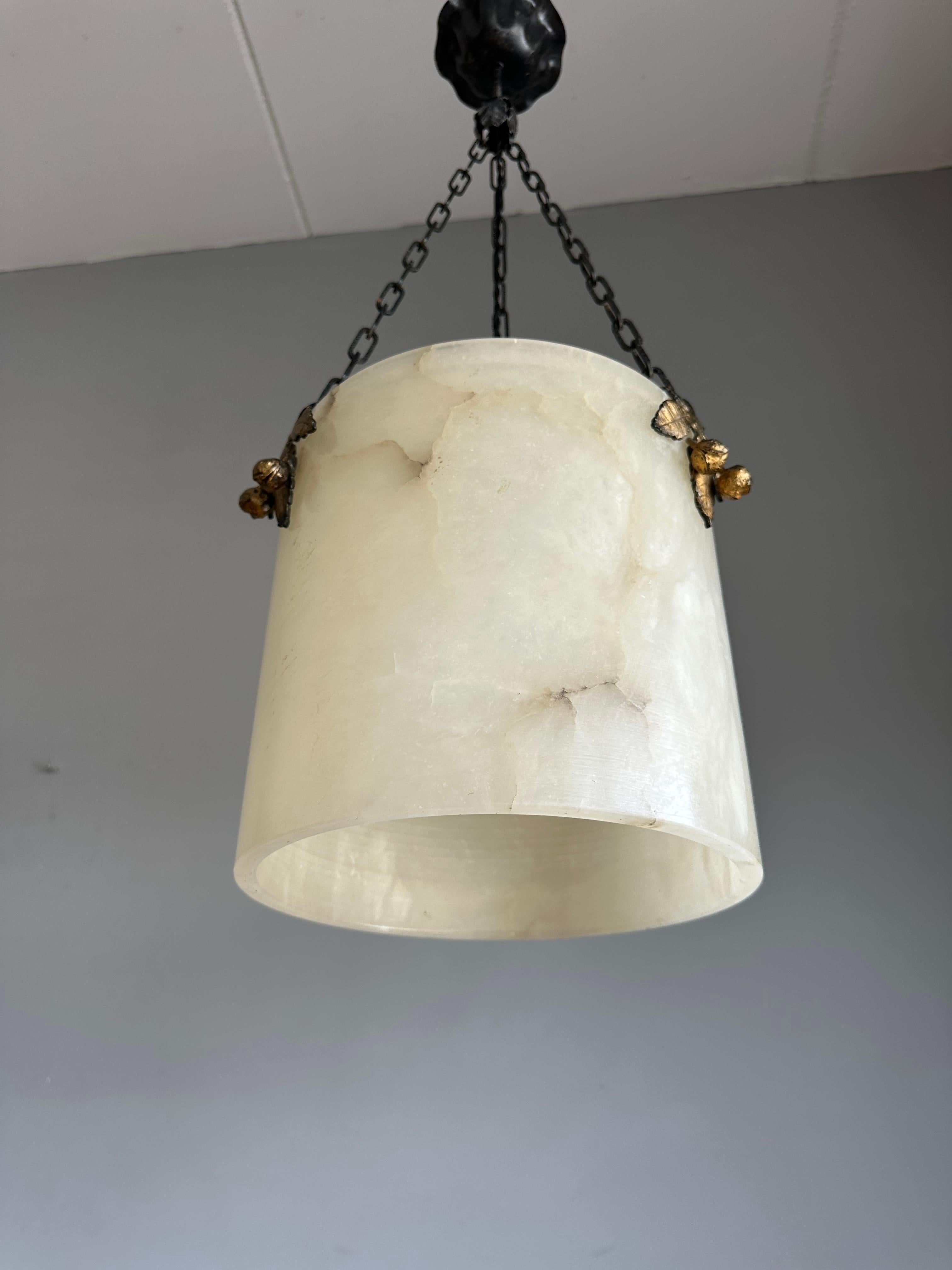 Metal Rare Round Shape, White Alabaster Pendant Light  / Lantern Midcentury Modern Era