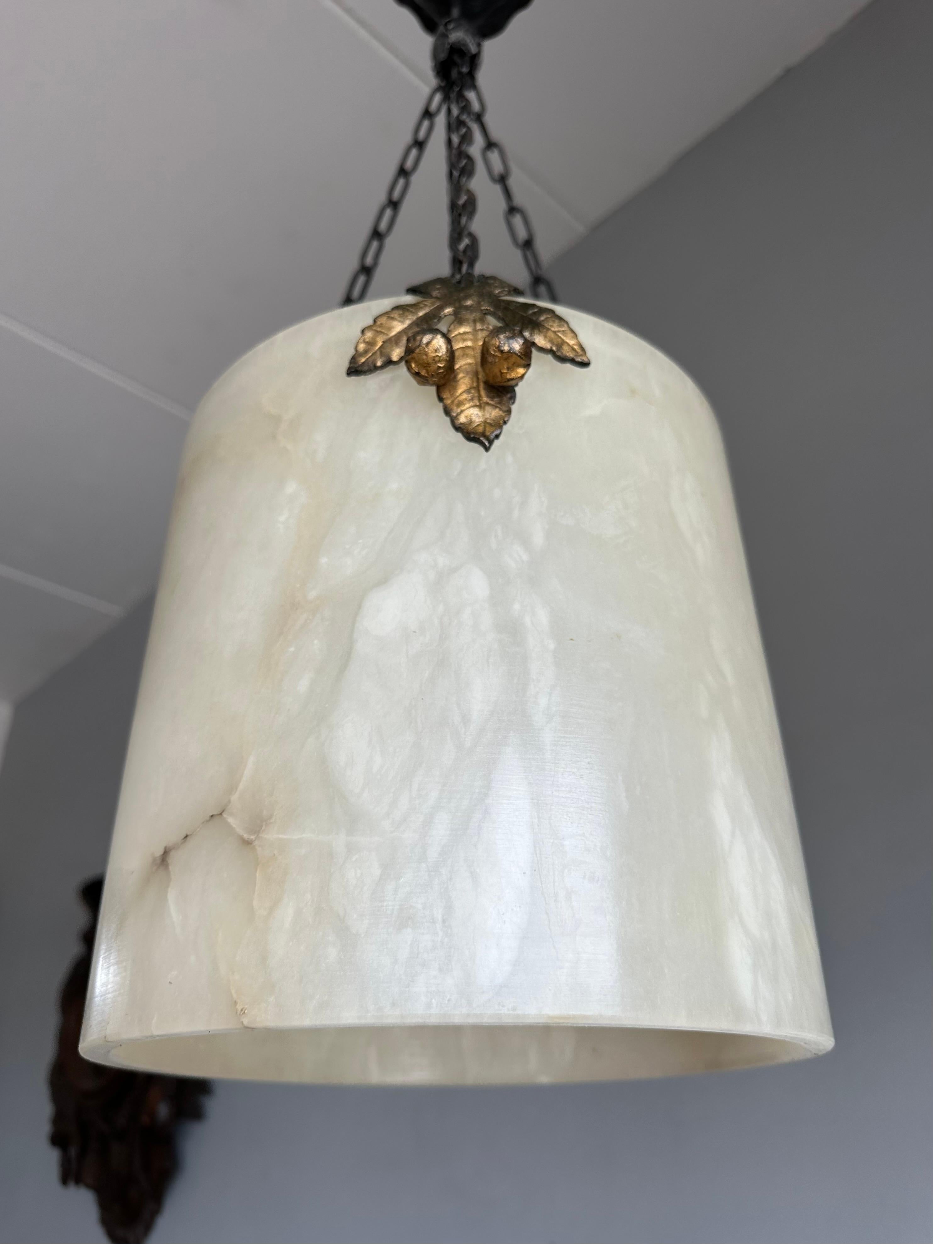 Rare Round Shape, White Alabaster Pendant Light  / Lantern Midcentury Modern Era 1