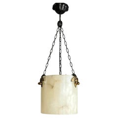 Rare Round Shape, White Alabaster Pendant Light / Lantern Midcentury Modern Era
