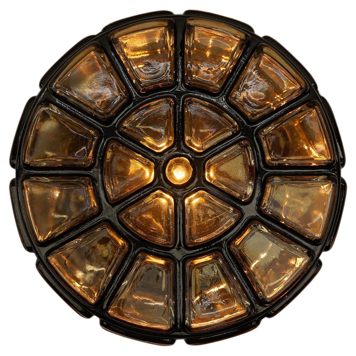 Rare Round Smoked Glass Flush Mount "BOOM" by Limburg, Germany 1960s