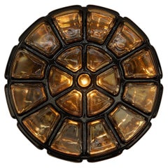 Rare Round Smoked Glass Flush Mount "BOOM" by Limburg, Germany 1960s