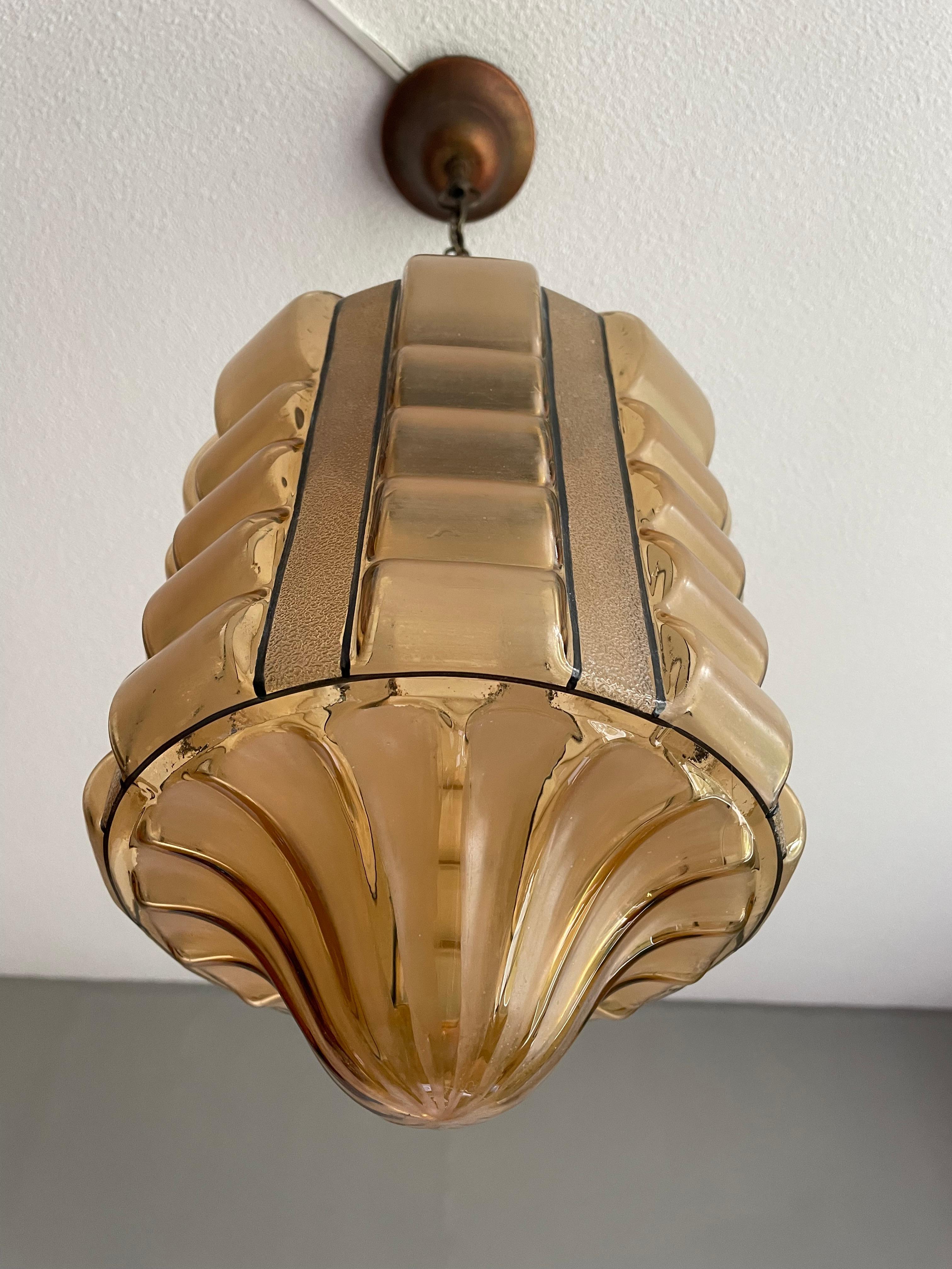 Rare Rounded Geometrical Design Art Deco Pendant Light with Brass Chain & Canopy 5