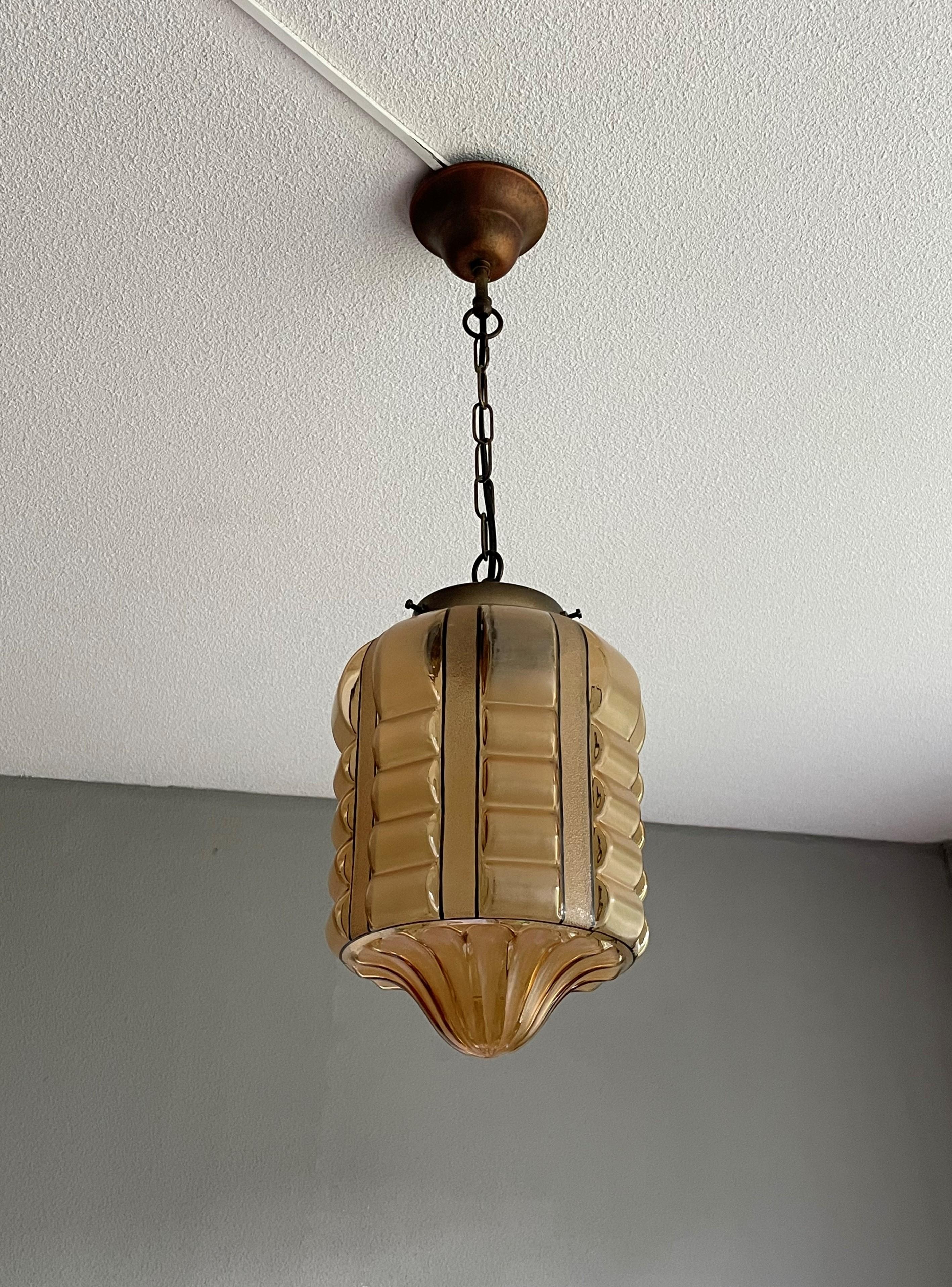 Rare Rounded Geometrical Design Art Deco Pendant Light with Brass Chain & Canopy 7