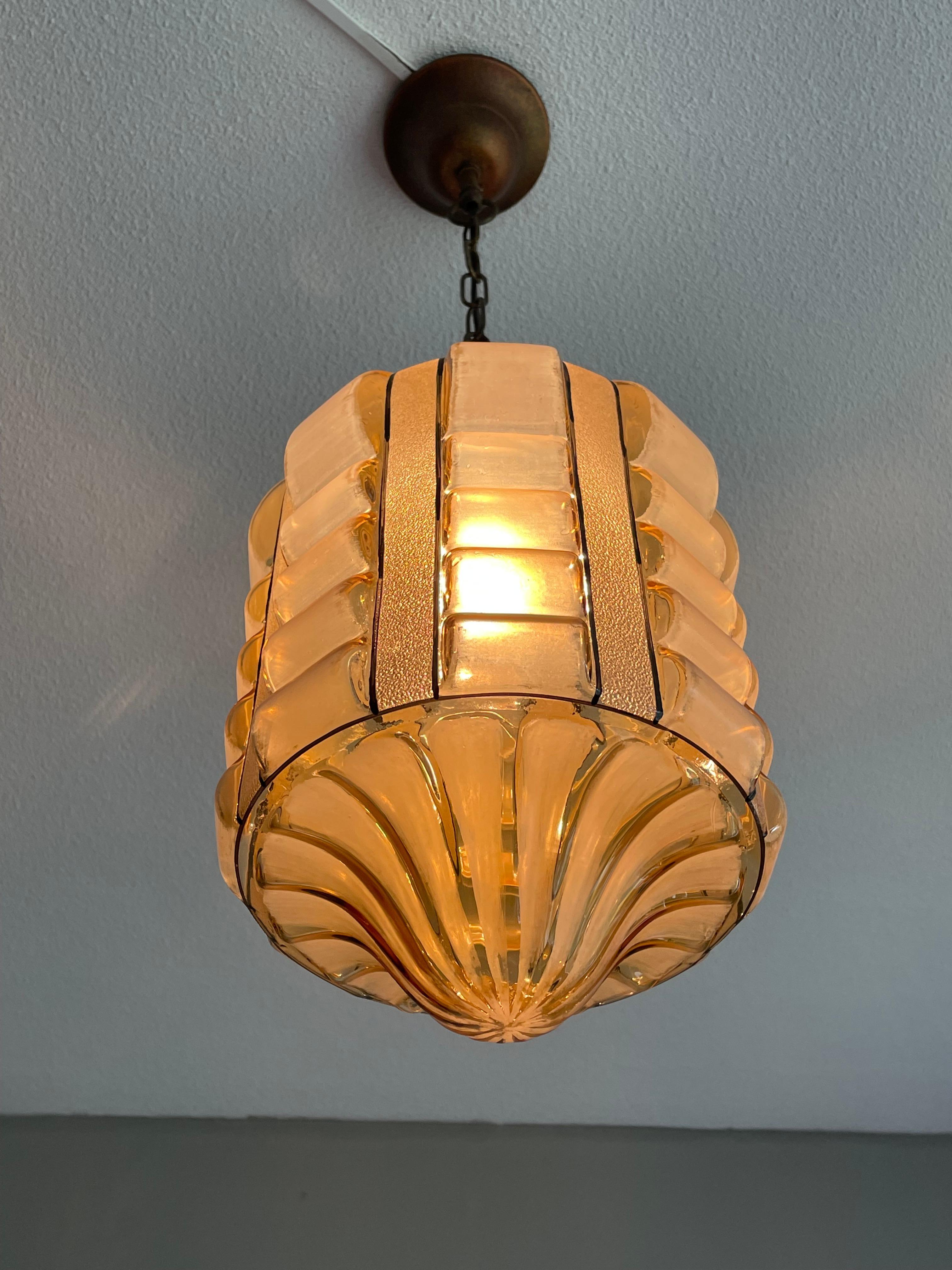 Rare Rounded Geometrical Design Art Deco Pendant Light with Brass Chain & Canopy 8