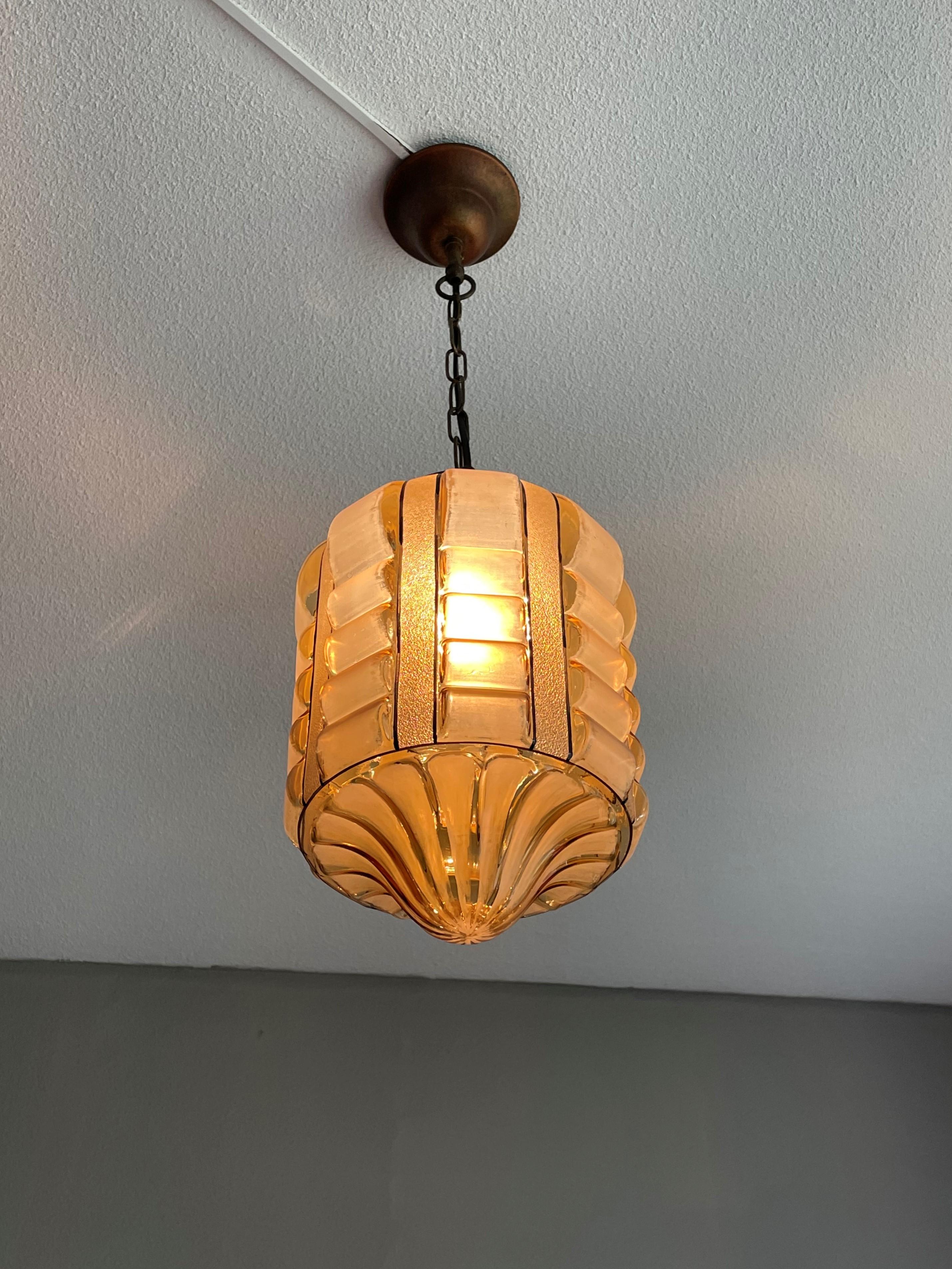 Rare Rounded Geometrical Design Art Deco Pendant Light with Brass Chain & Canopy 11