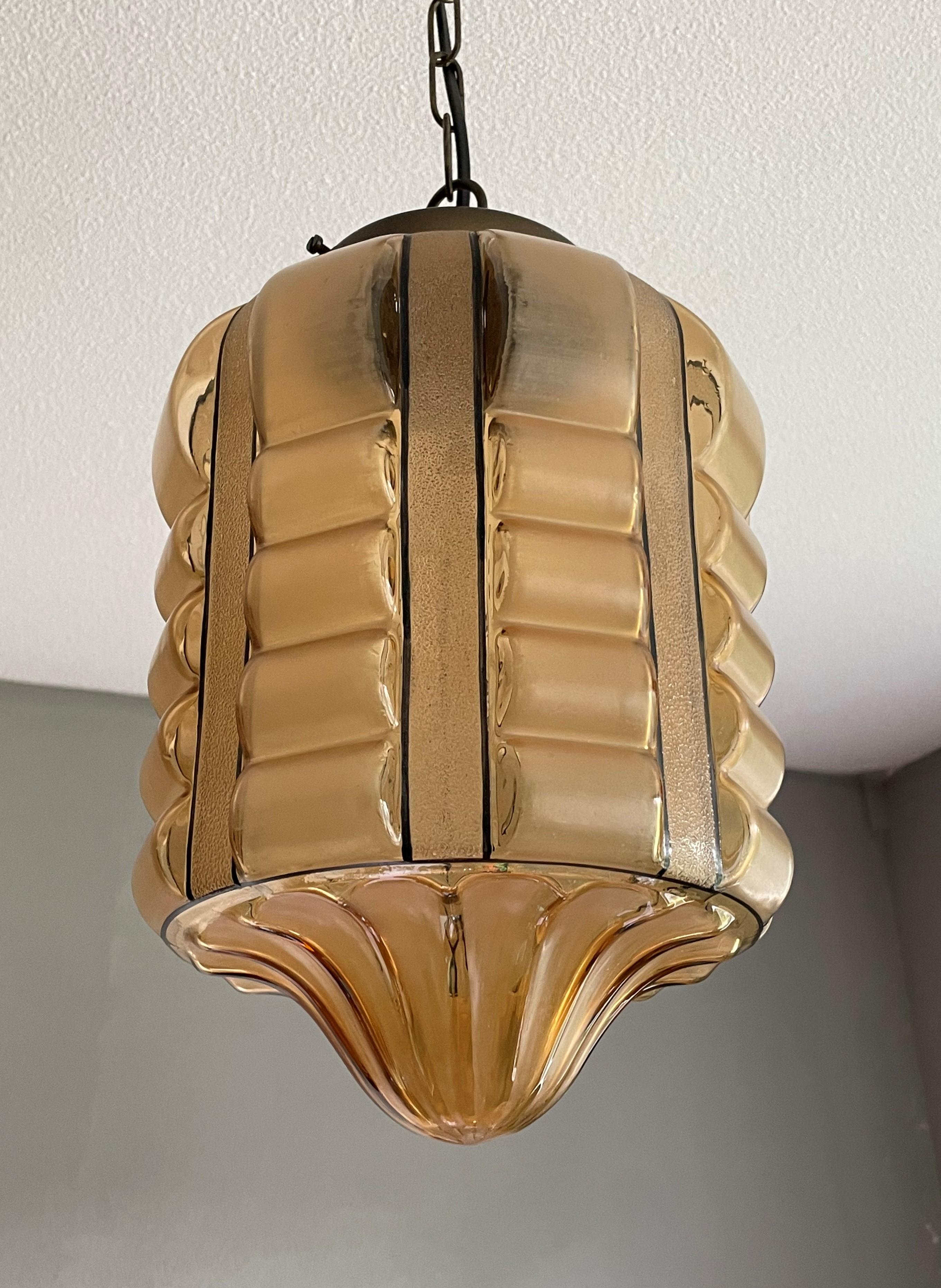 Rare Rounded Geometrical Design Art Deco Pendant Light with Brass Chain & Canopy 12