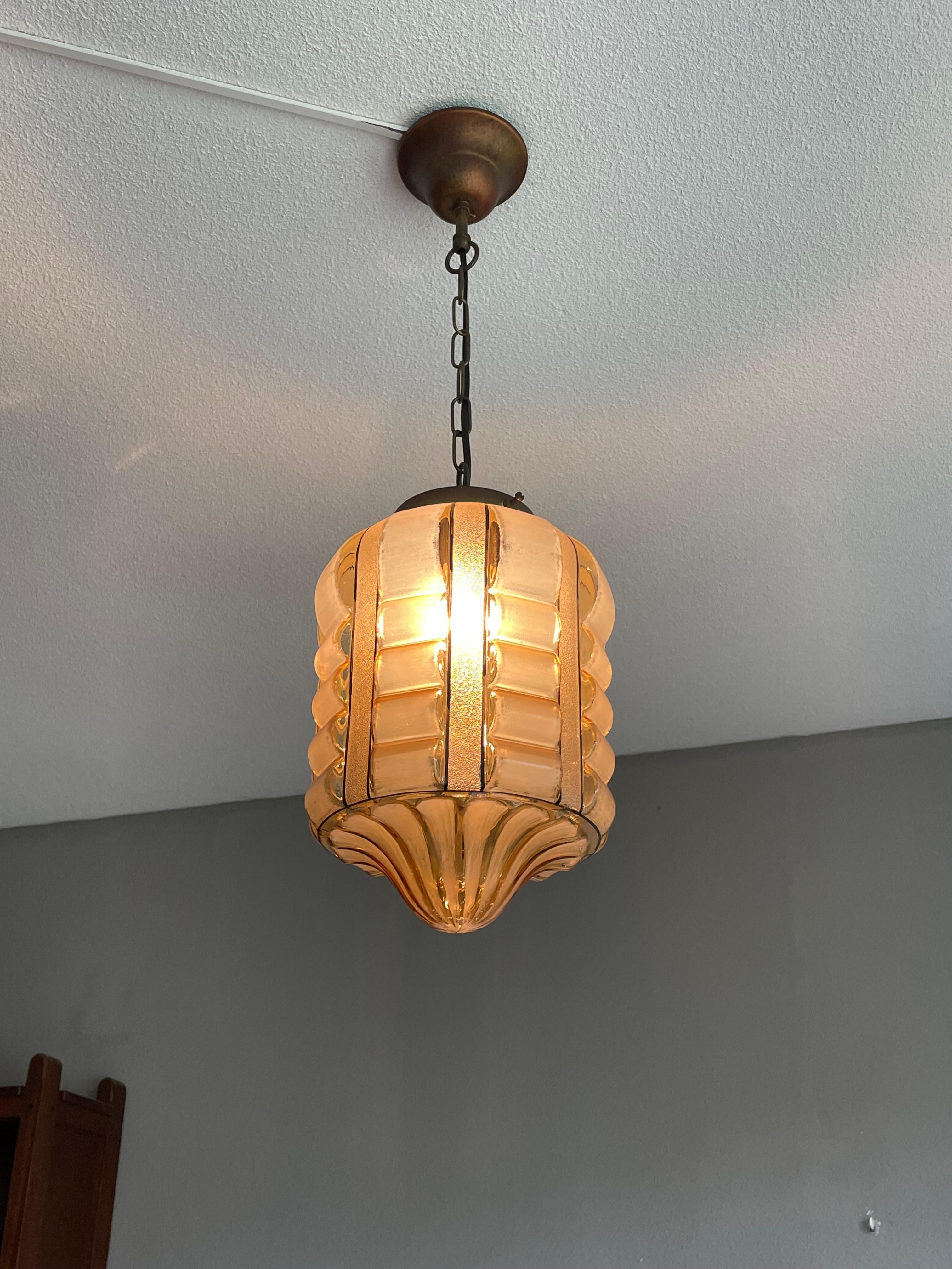 Rare Rounded Geometrical Design Art Deco Pendant Light with Brass Chain & Canopy 13