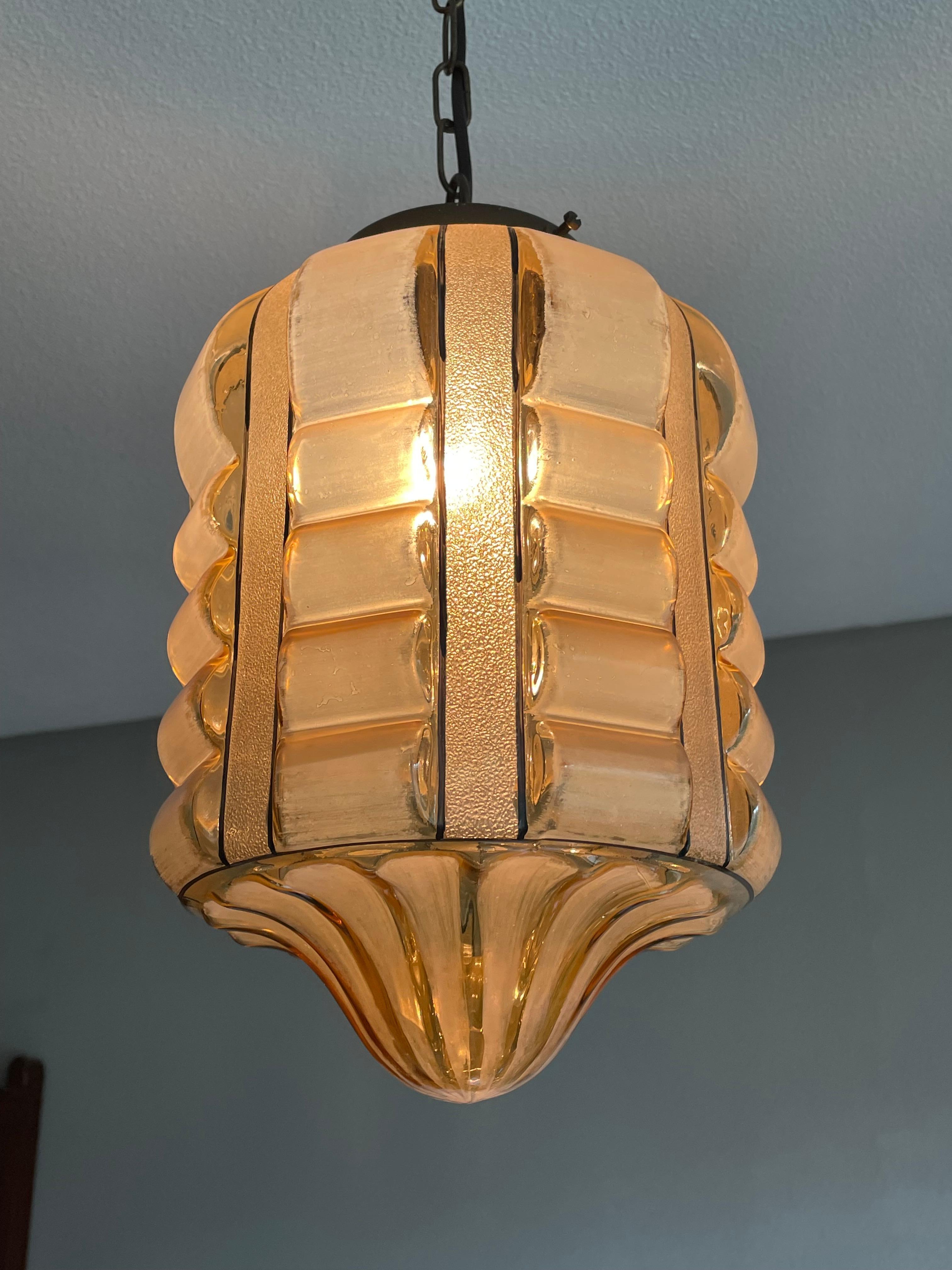 European Rare Rounded Geometrical Design Art Deco Pendant Light with Brass Chain & Canopy