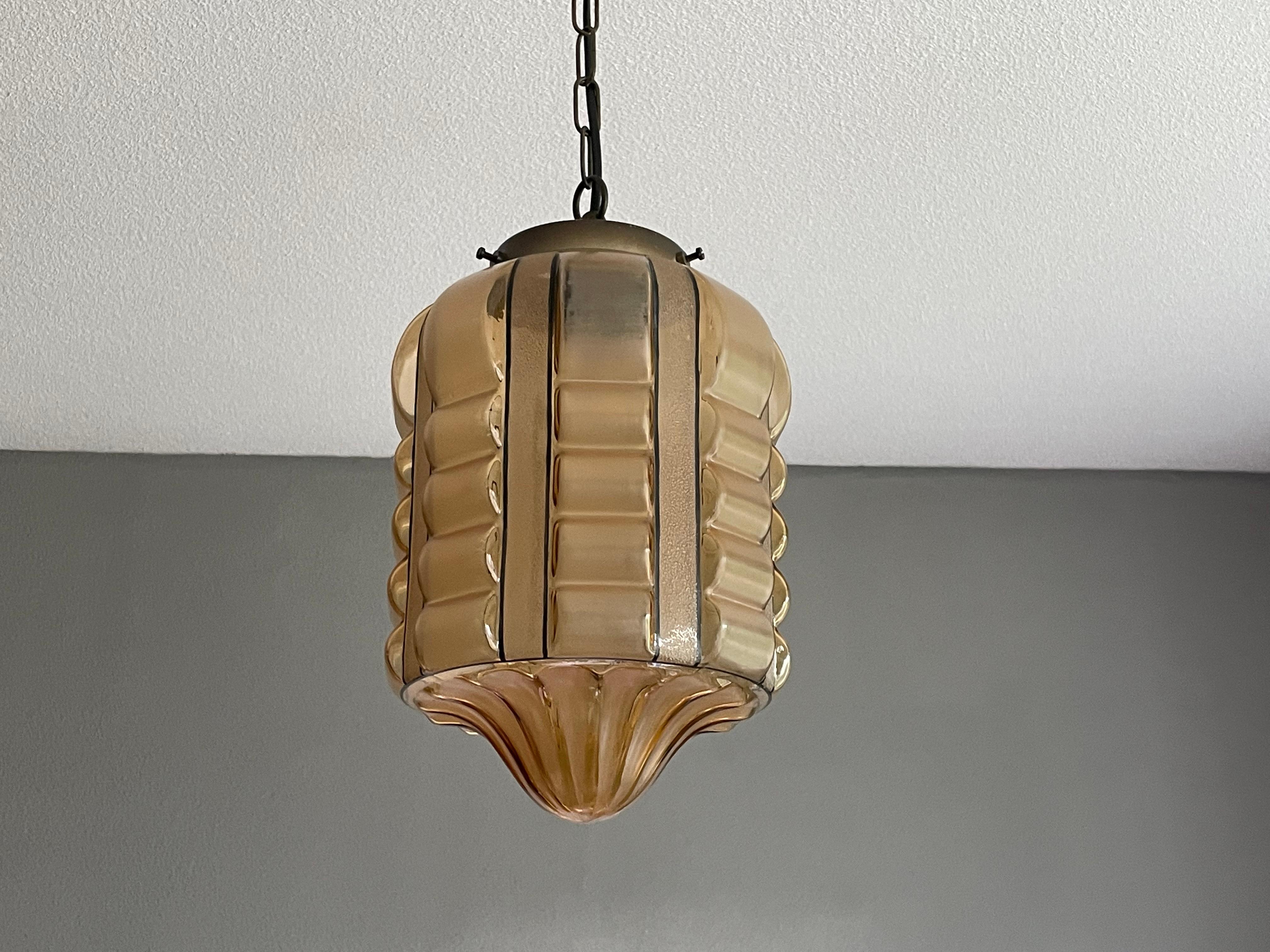 Rare Rounded Geometrical Design Art Deco Pendant Light with Brass Chain & Canopy 1