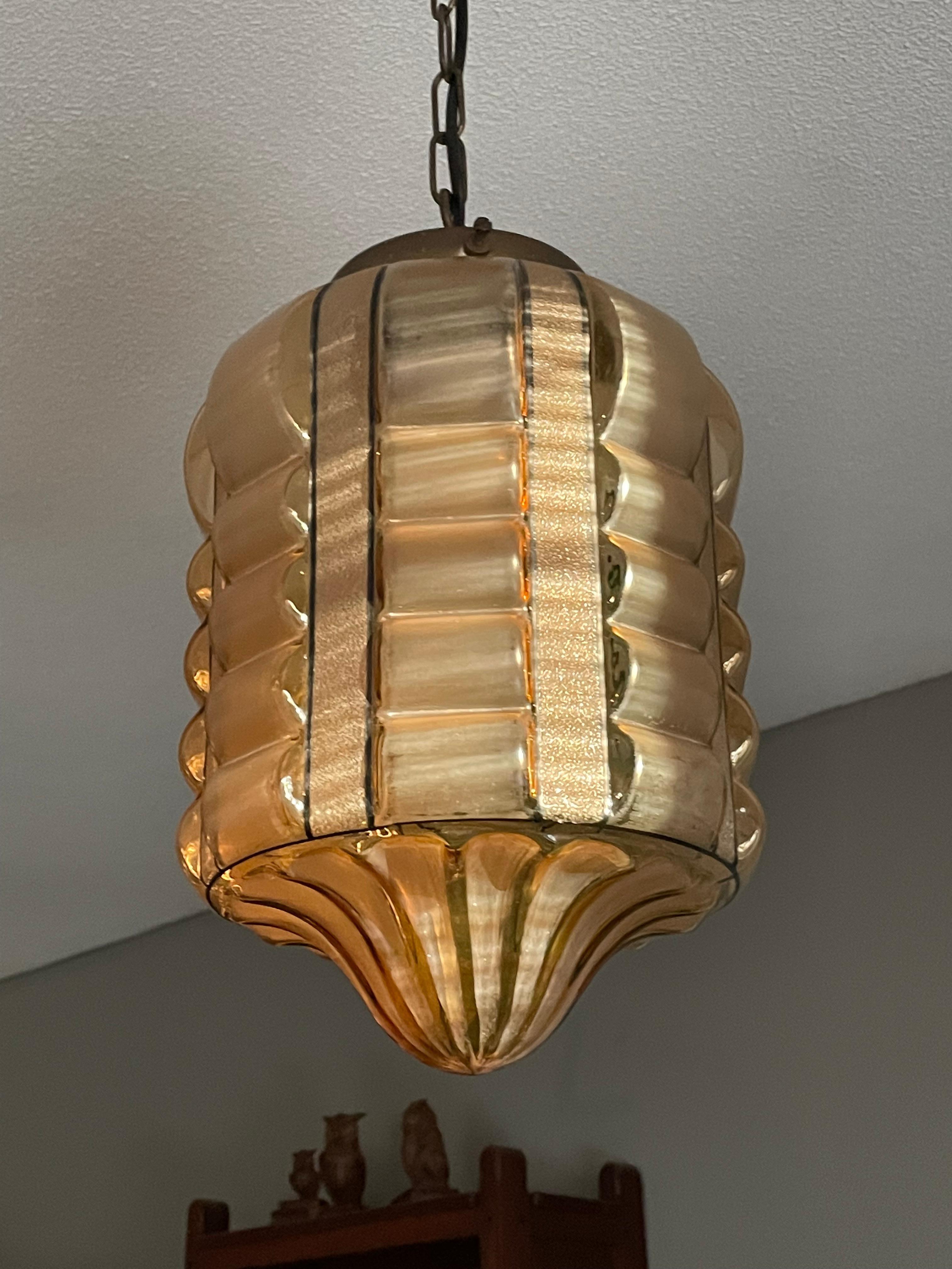 Rare Rounded Geometrical Design Art Deco Pendant Light with Brass Chain & Canopy 2