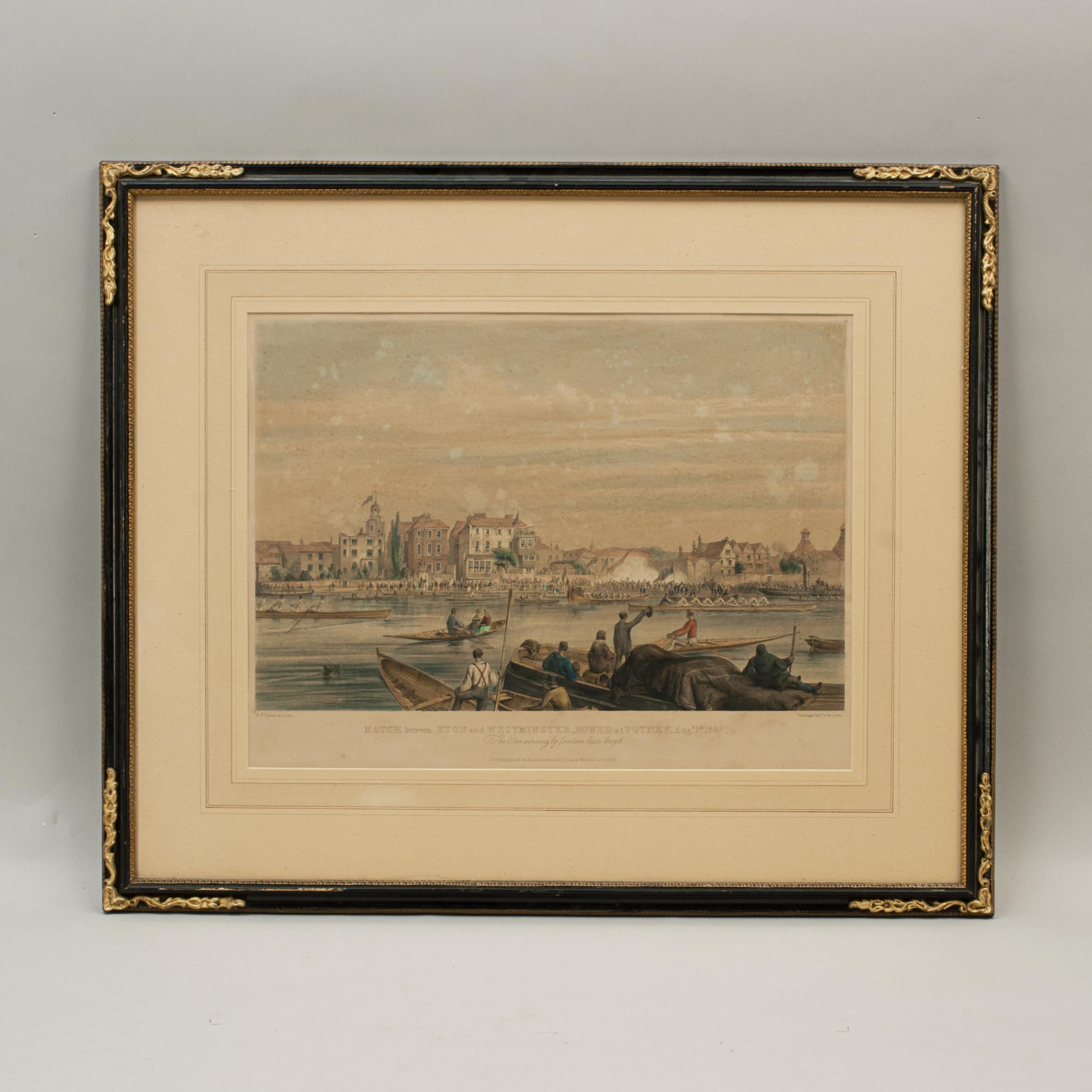 Rare Rowing Lithograph, Eton V Westminster Rowed At Putney 4