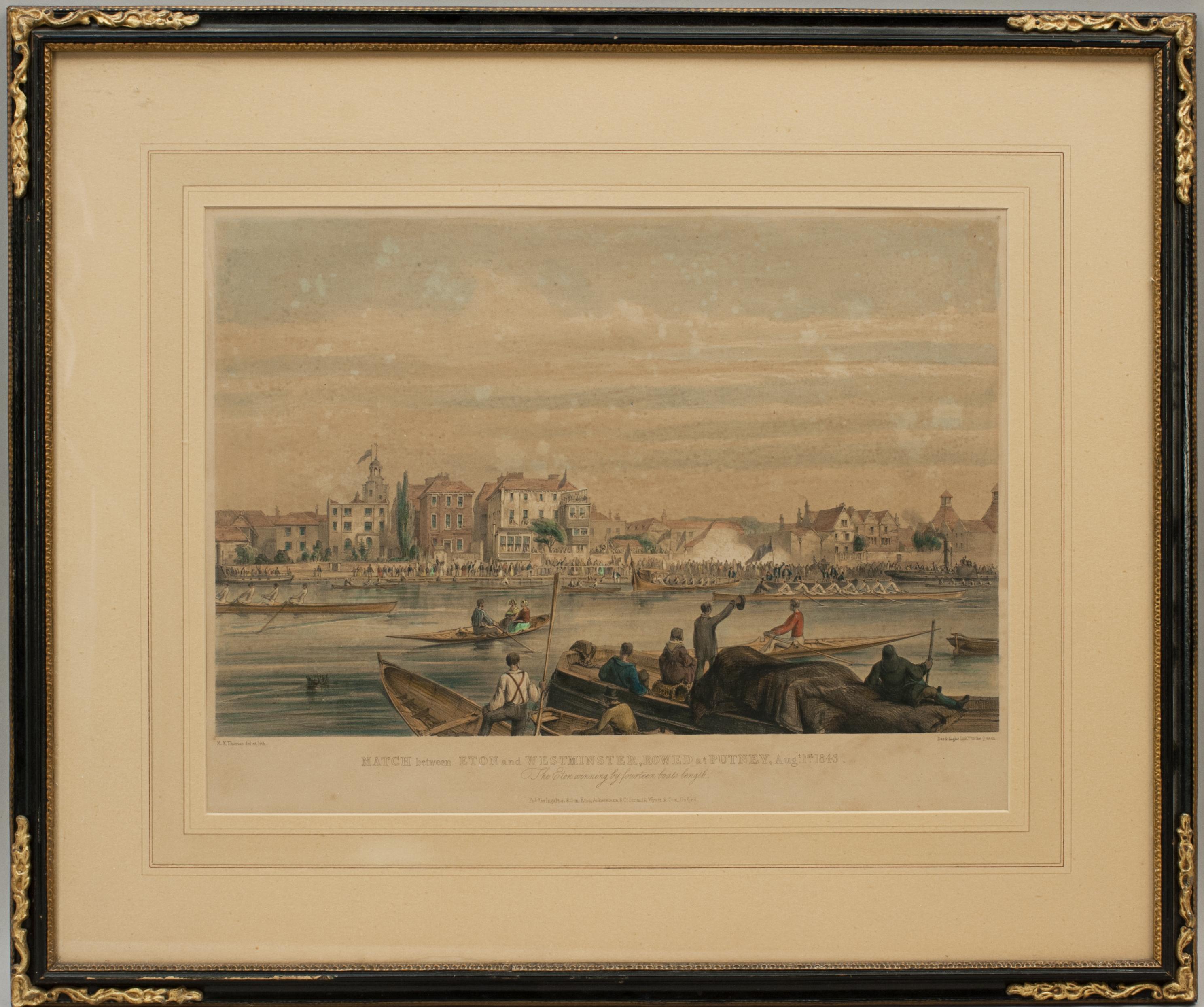 Rare Rowing Lithograph, Eton V Westminster Rowed At Putney 5