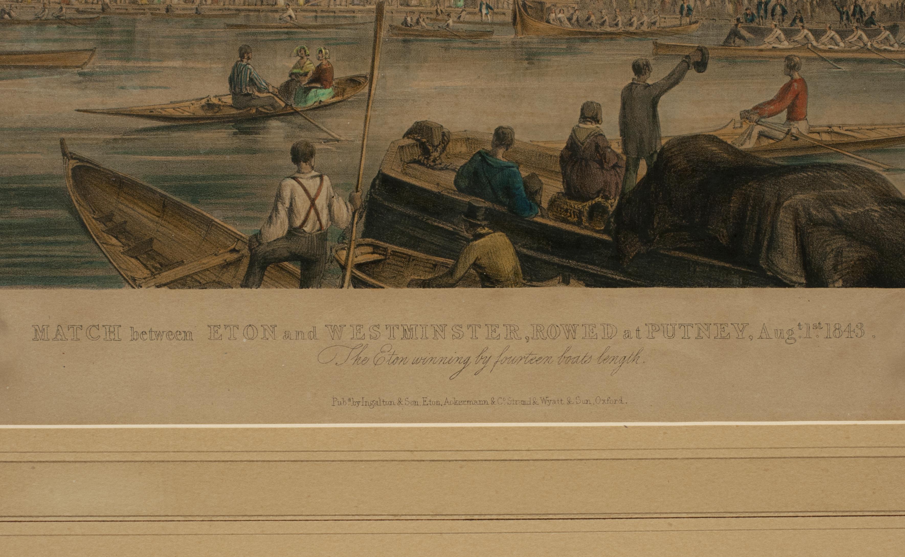 Sporting Art Rare Rowing Lithograph, Eton V Westminster Rowed At Putney