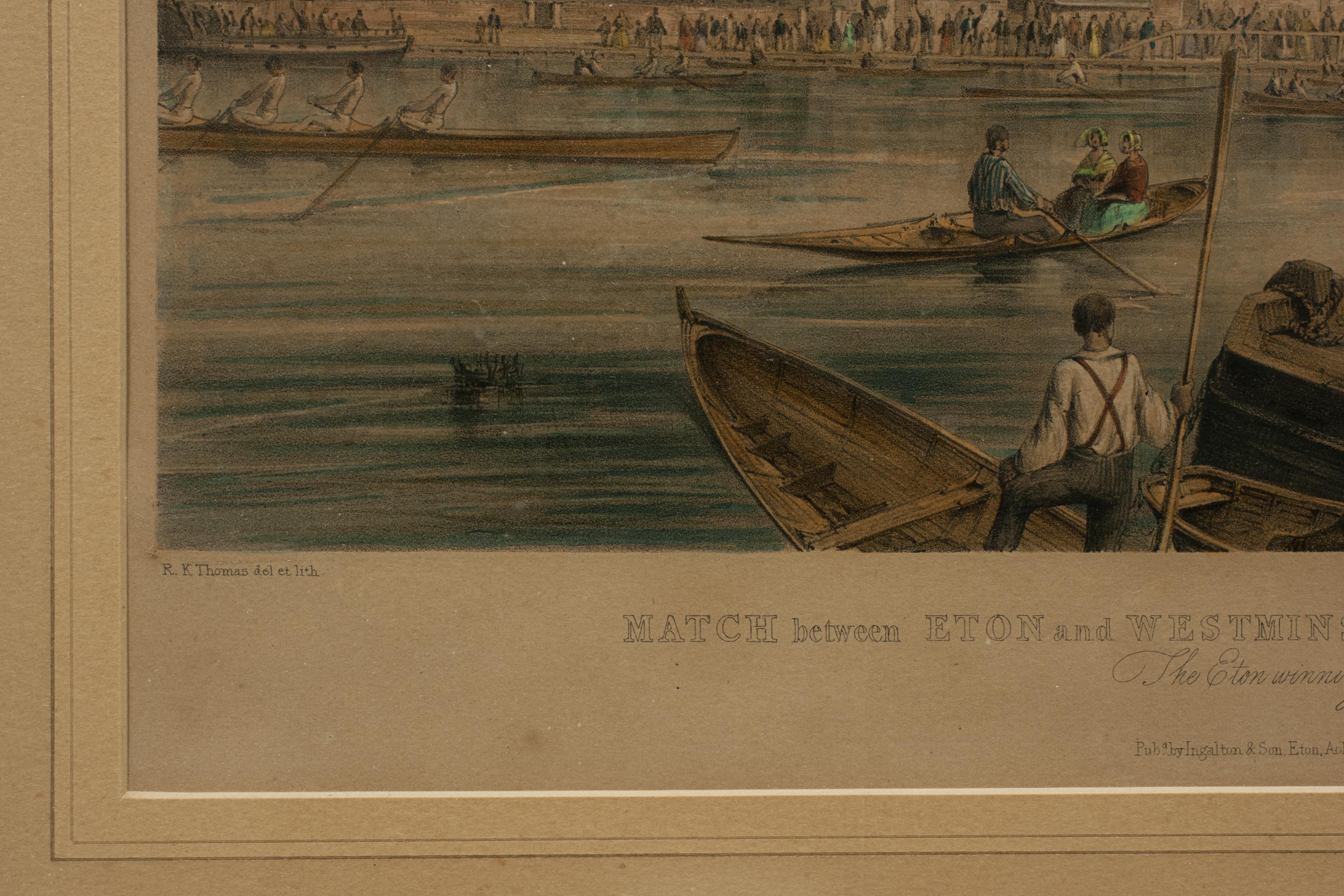 Rare Rowing Lithograph, Eton V Westminster Rowed At Putney In Good Condition In Oxfordshire, GB