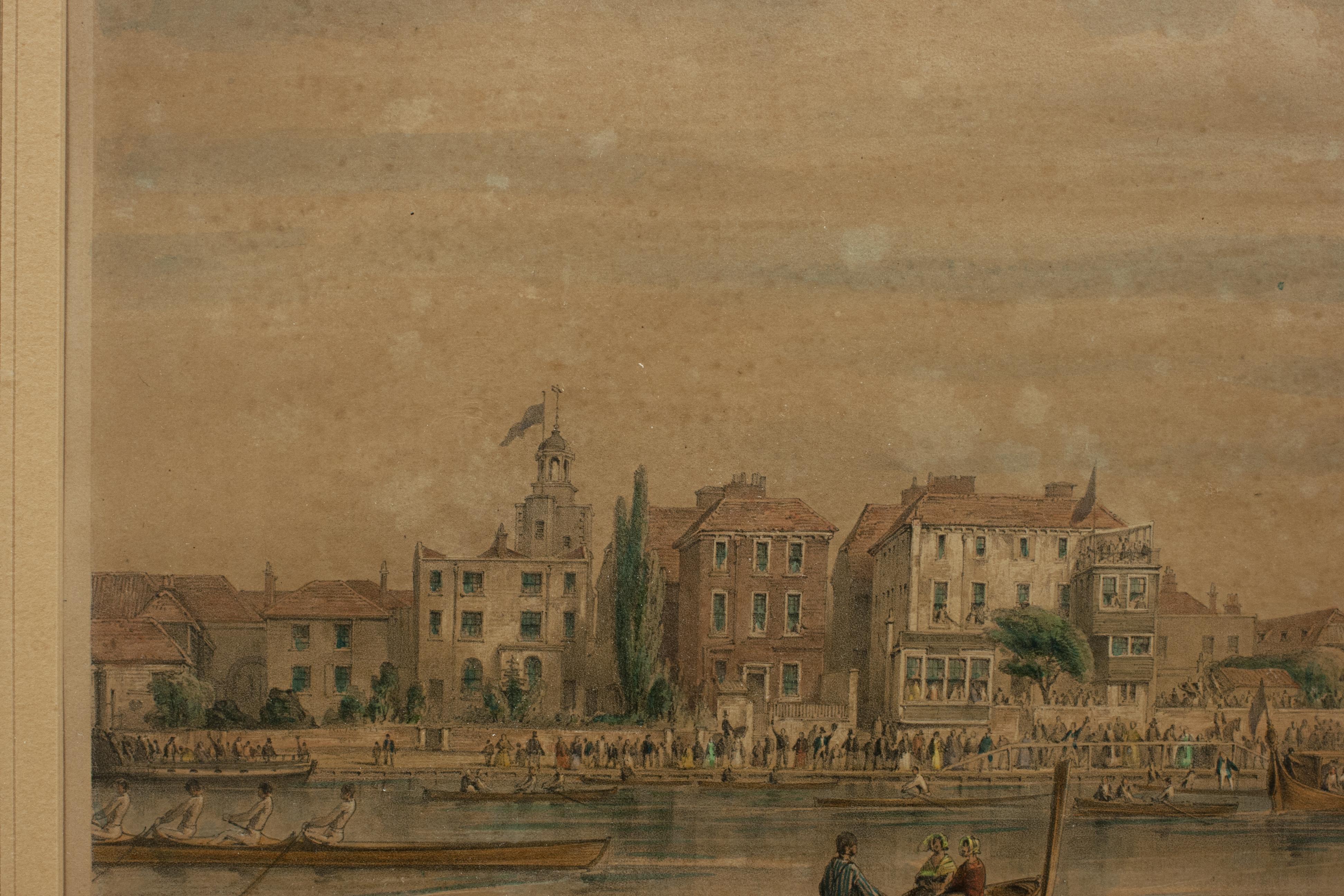 Mid-19th Century Rare Rowing Lithograph, Eton V Westminster Rowed At Putney